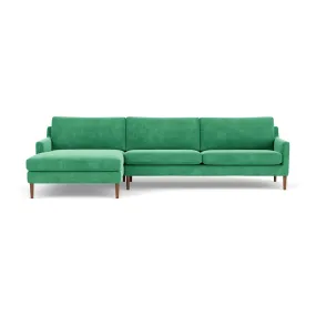 Astha Fabric Left Chaise Sofa (Walnut Natural, Grass Green)