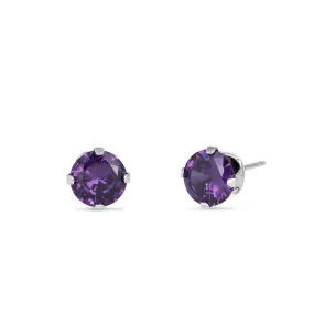 0.5ct Sterling Silver Round Amethyst CZ Stud Earrings 4mm