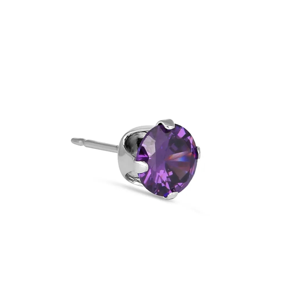 0.5ct Sterling Silver Round Amethyst CZ Stud Earrings 4mm