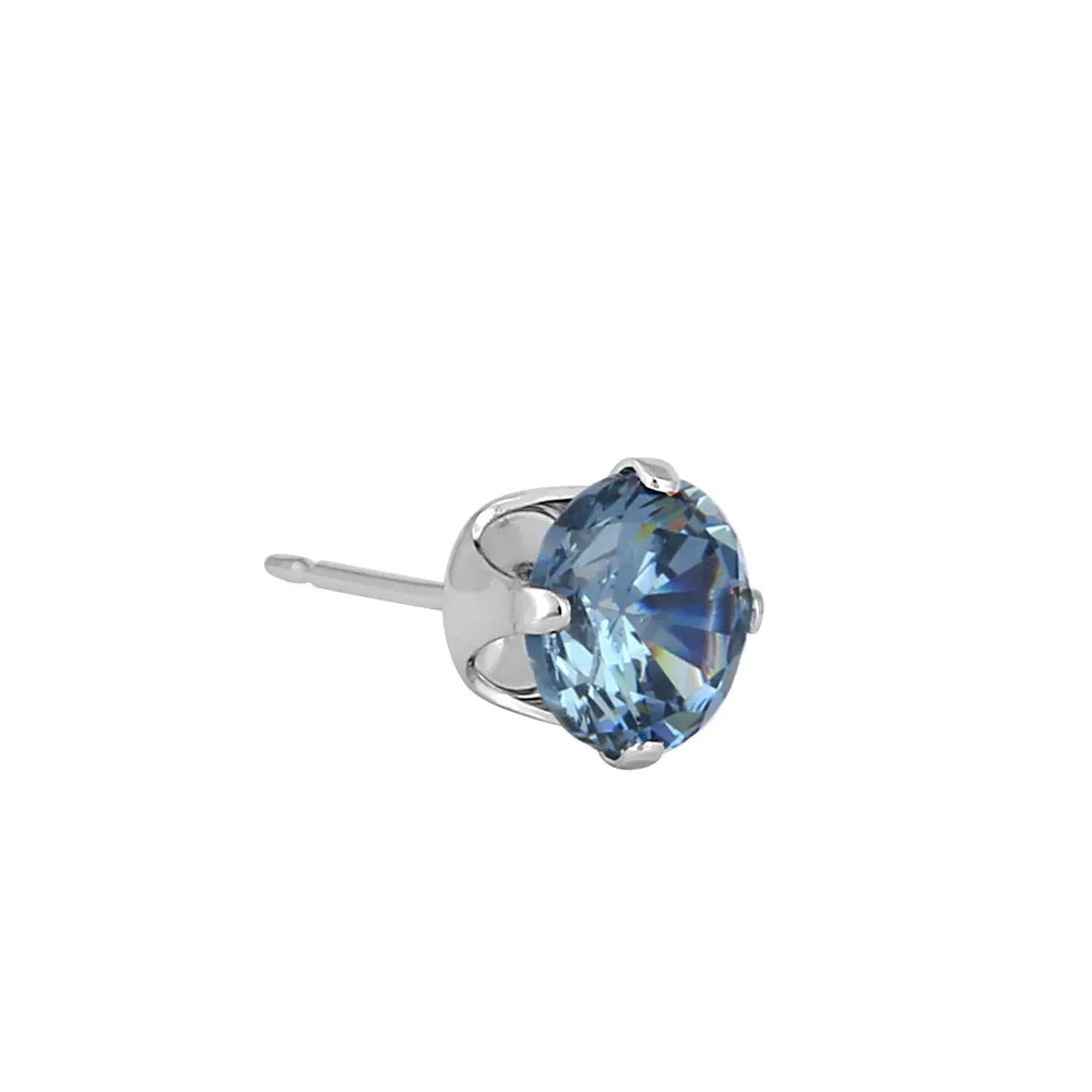 0.5ct Sterling Silver Round Aquamarine CZ Stud Earrings 4mm