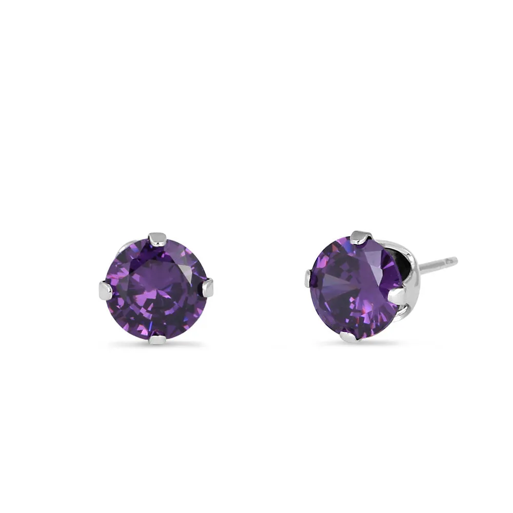 0.9ct Sterling Silver Round Amethyst CZ Stud Earrings 5mm