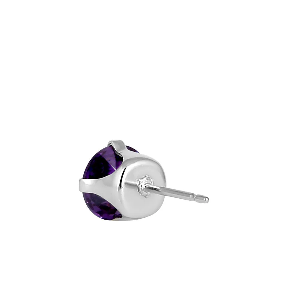 0.9ct Sterling Silver Round Amethyst CZ Stud Earrings 5mm