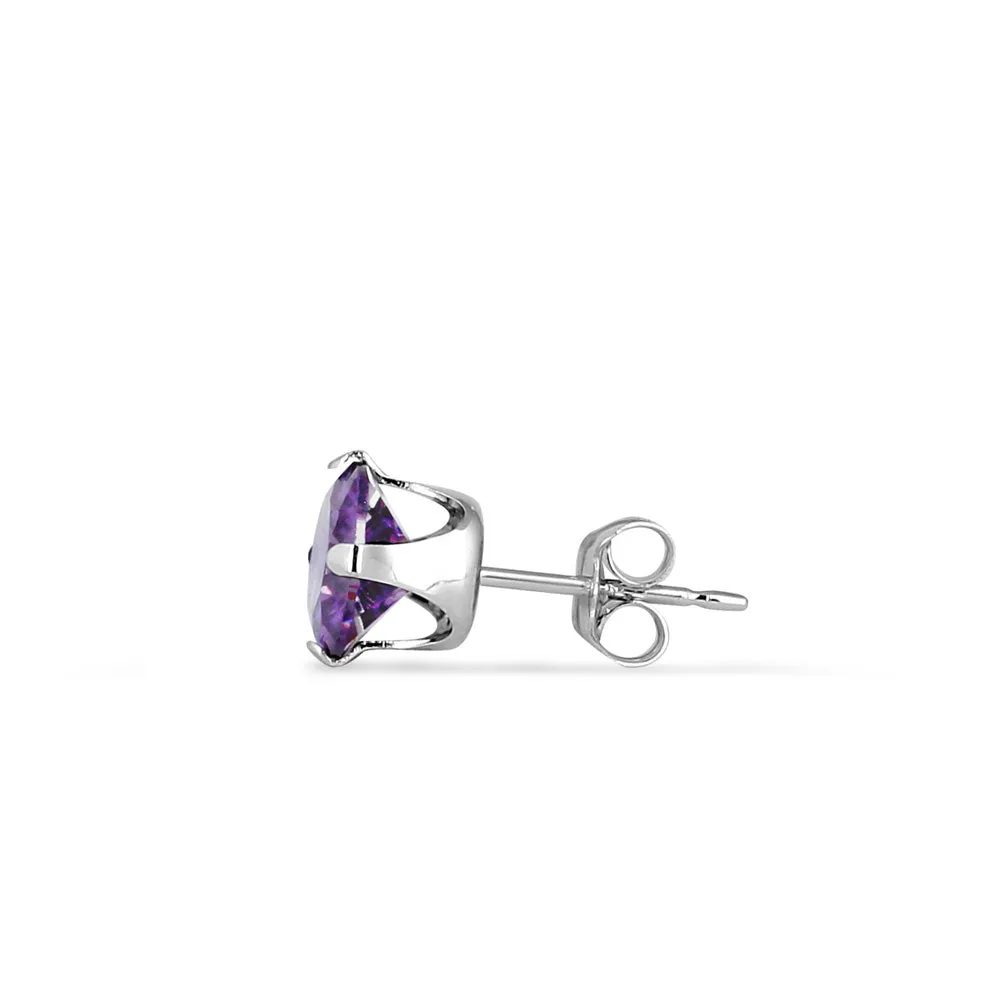 0.9ct Sterling Silver Round Amethyst CZ Stud Earrings 5mm