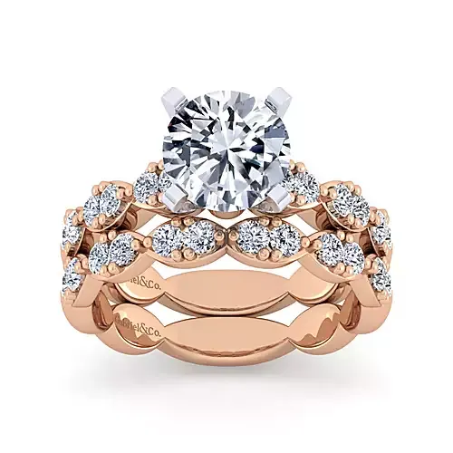 14k Rose Gold 0.45Ct Diamond Engagement Ring Mounting with Cubic Zirconia Center