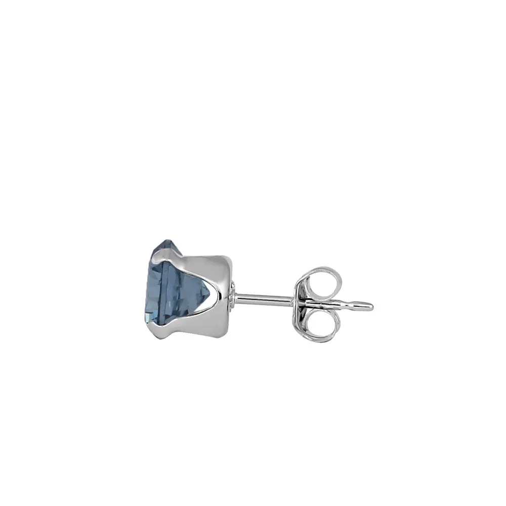 1.5ct Sterling Silver Aquamarine CZ Stud Earrings 6mm