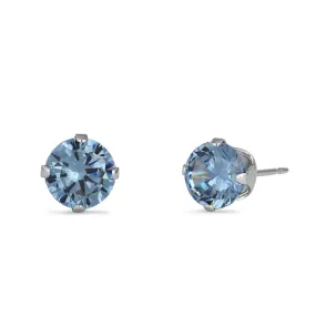 1.5ct Sterling Silver Aquamarine CZ Stud Earrings 6mm