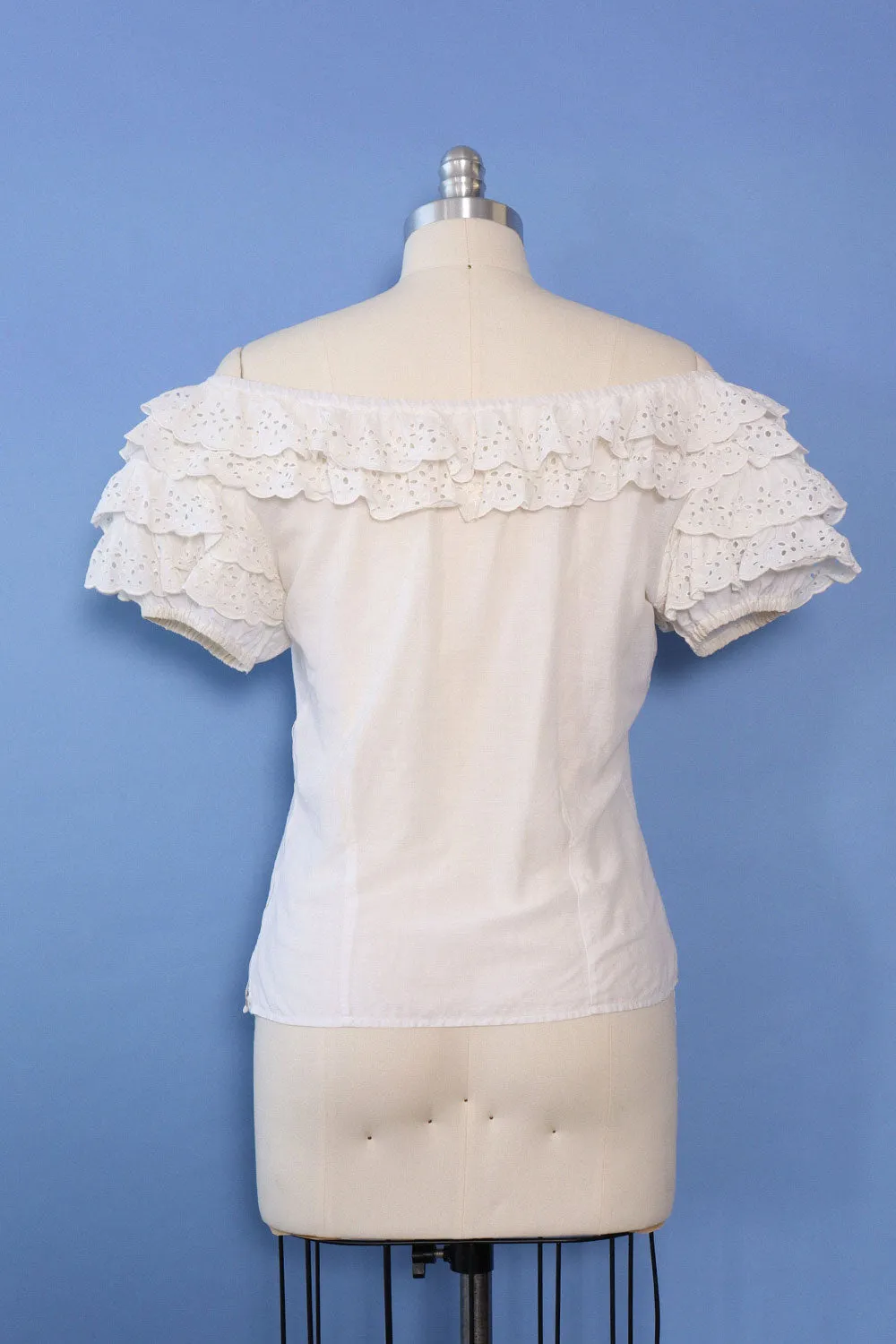 1950s Ruffled Eyelet Blouse S/M