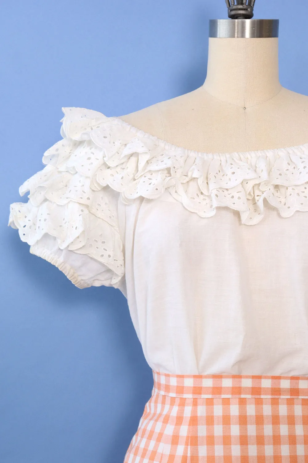 1950s Ruffled Eyelet Blouse S/M