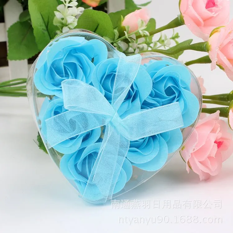 6 Artificial Rose Heart Box with Ribbon