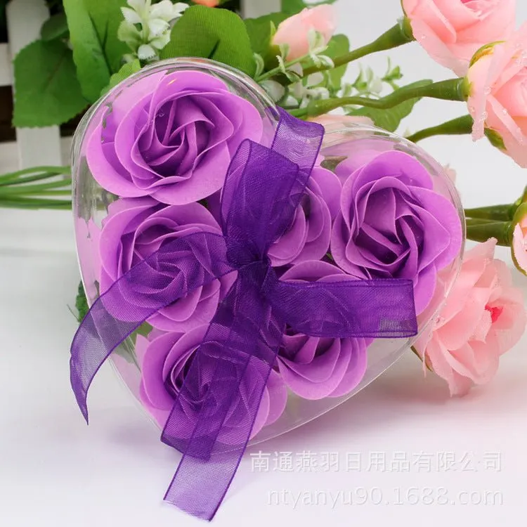 6 Artificial Rose Heart Box with Ribbon