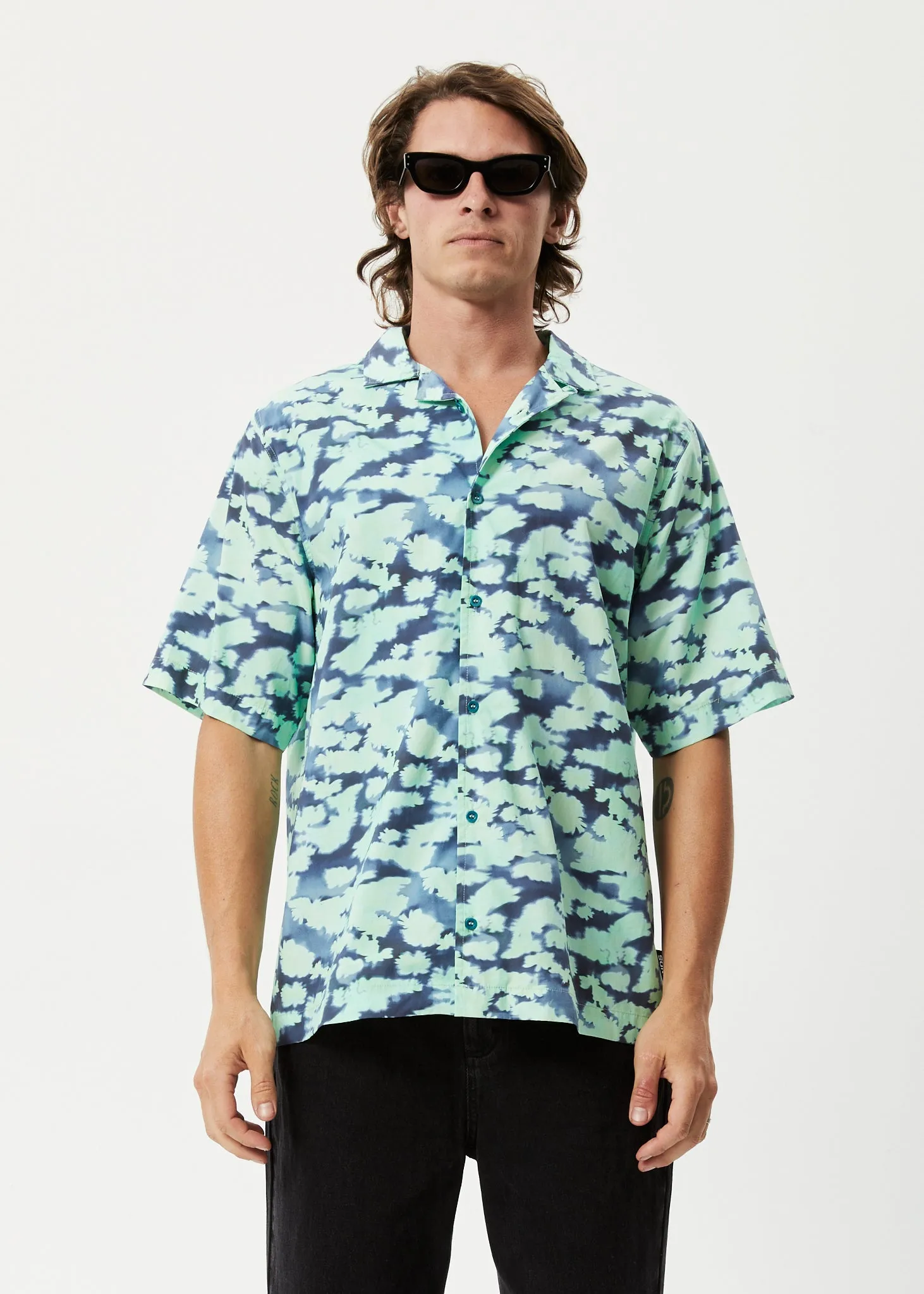 AFENDS Mens Liquid - Cuban Short Sleeve Shirt - Jade Floral