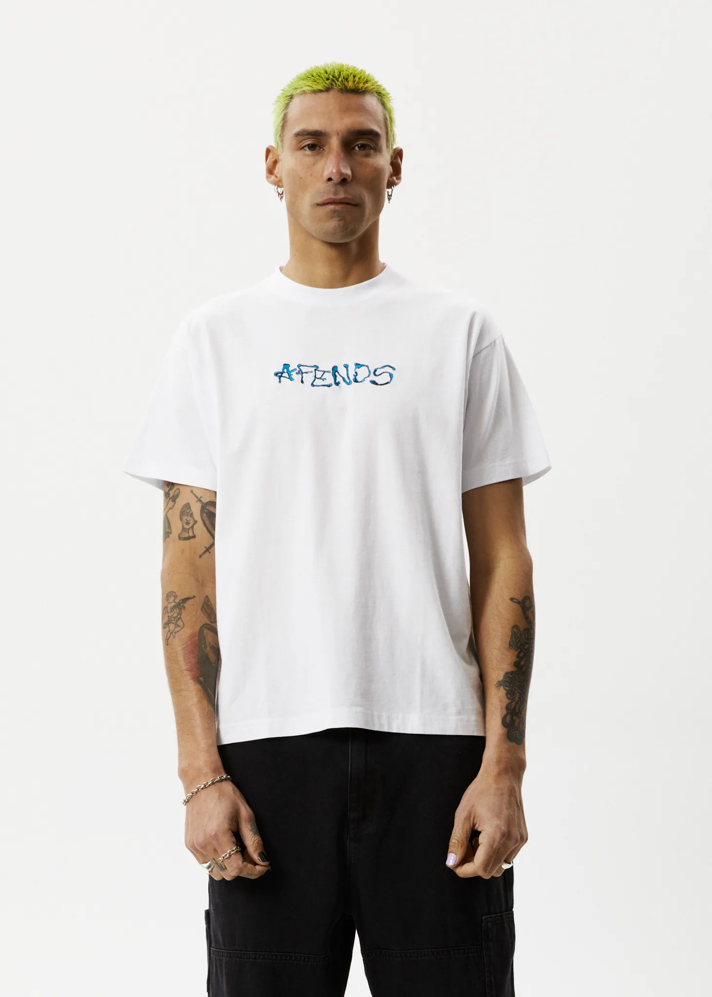 AFENDS Mens Melted - Boxy Logo T-Shirt - White