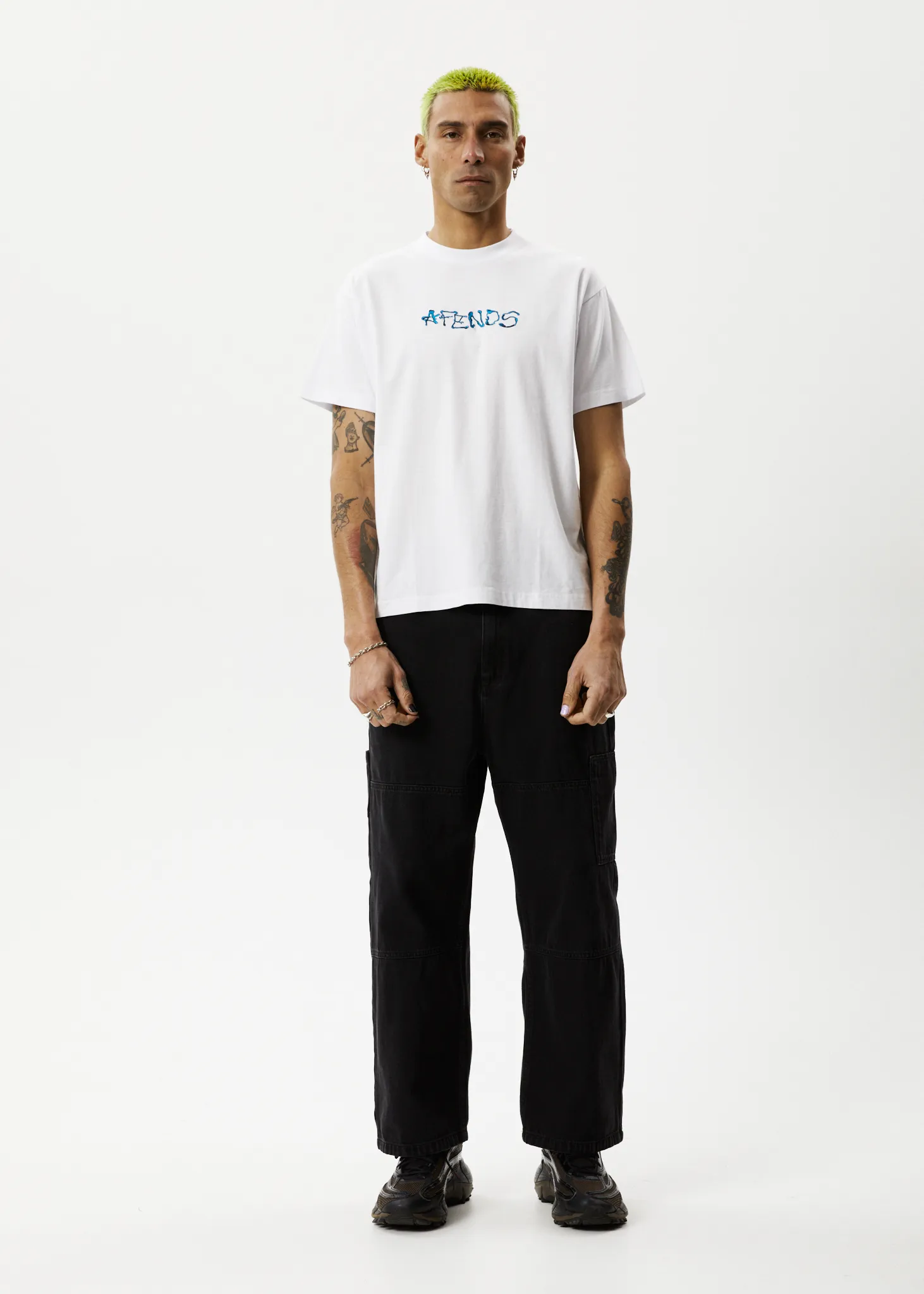 AFENDS Mens Melted - Boxy Logo T-Shirt - White