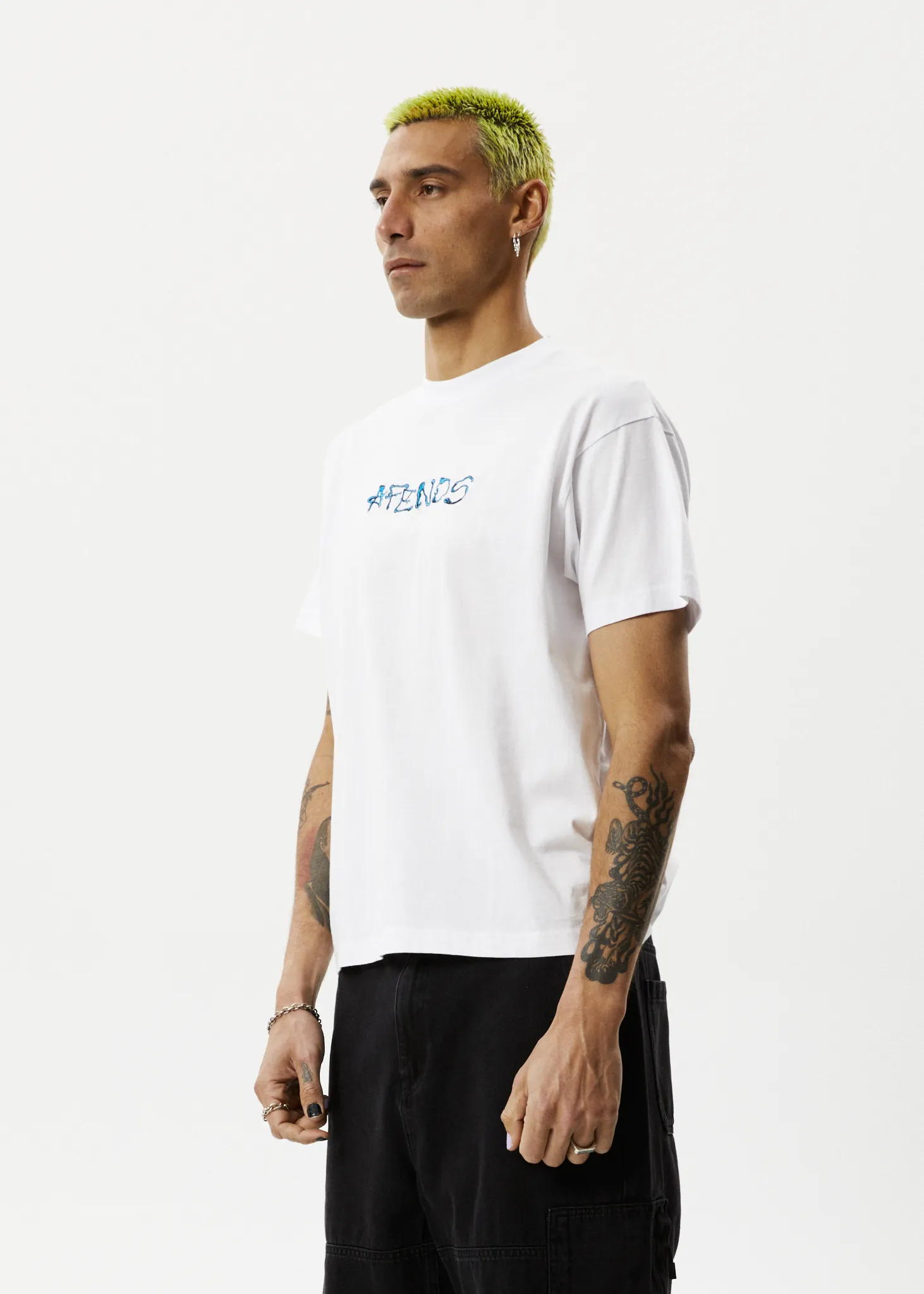 AFENDS Mens Melted - Boxy Logo T-Shirt - White