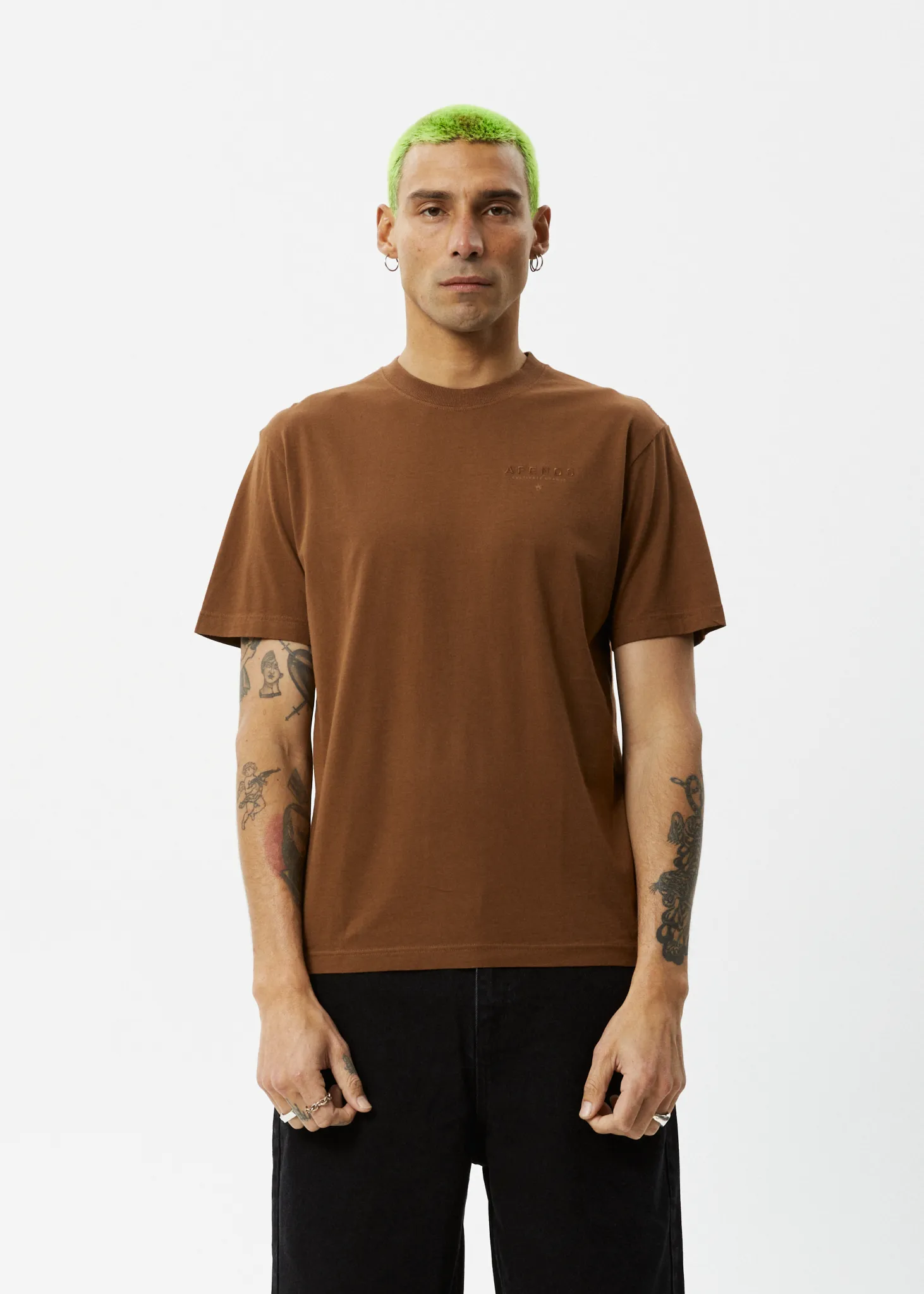 AFENDS Mens Outside - Graphic Retro T-Shirt - Toffee