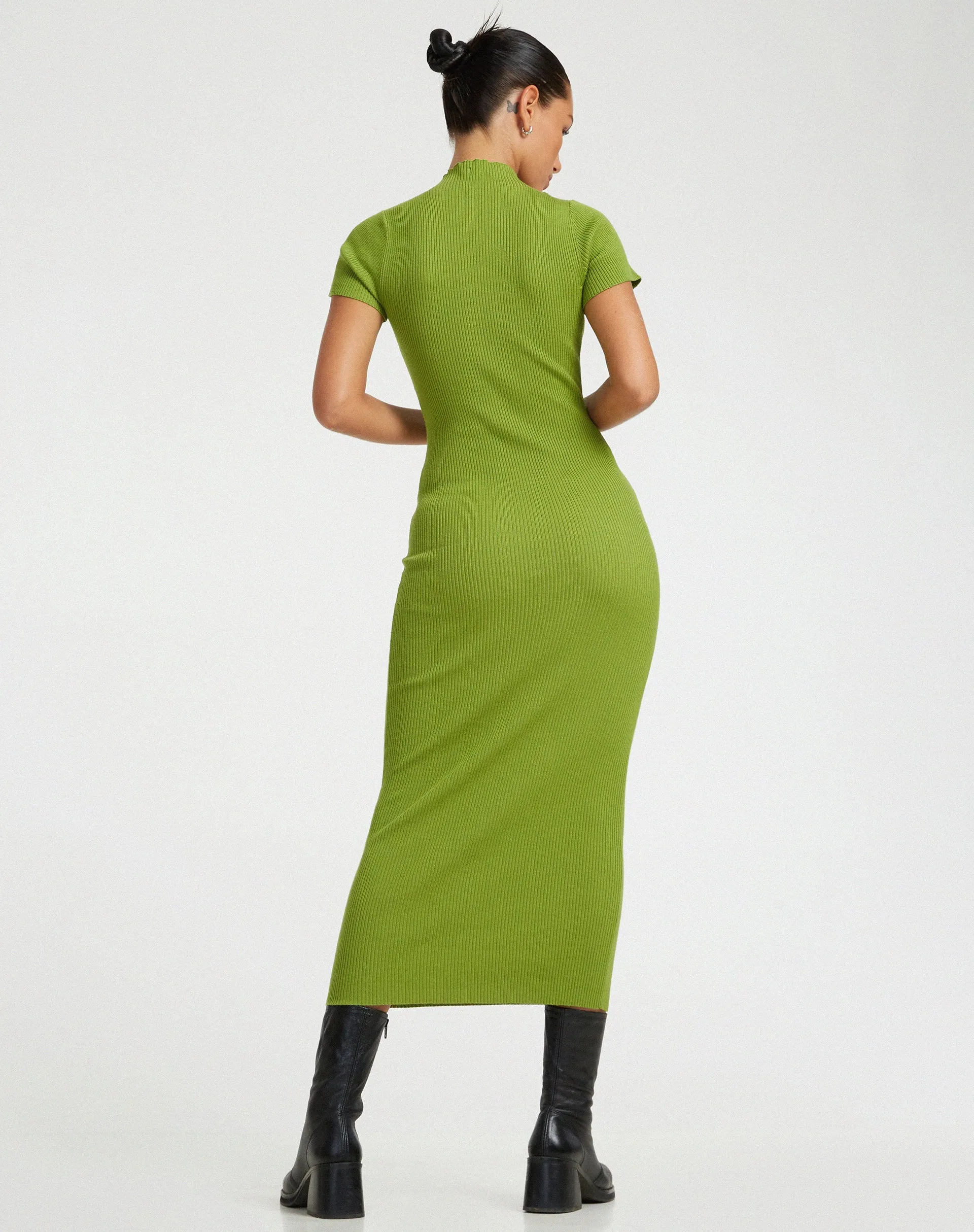 Afiqah Knitted Midi Dress in Golden Lime