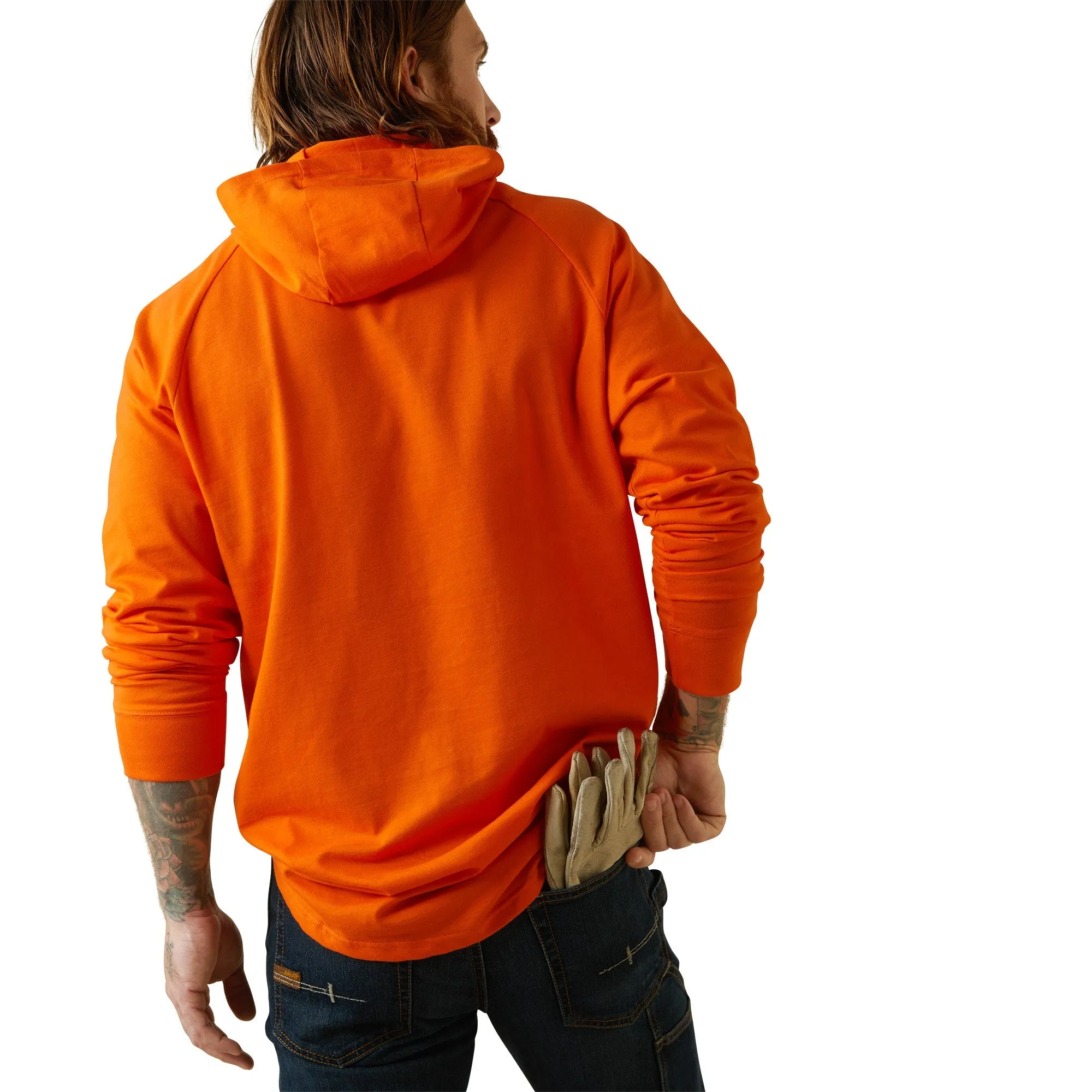 Ariat Men's Rebar Cotton Strong Hooded Long Sleeve T-Shirt_Bright Orange