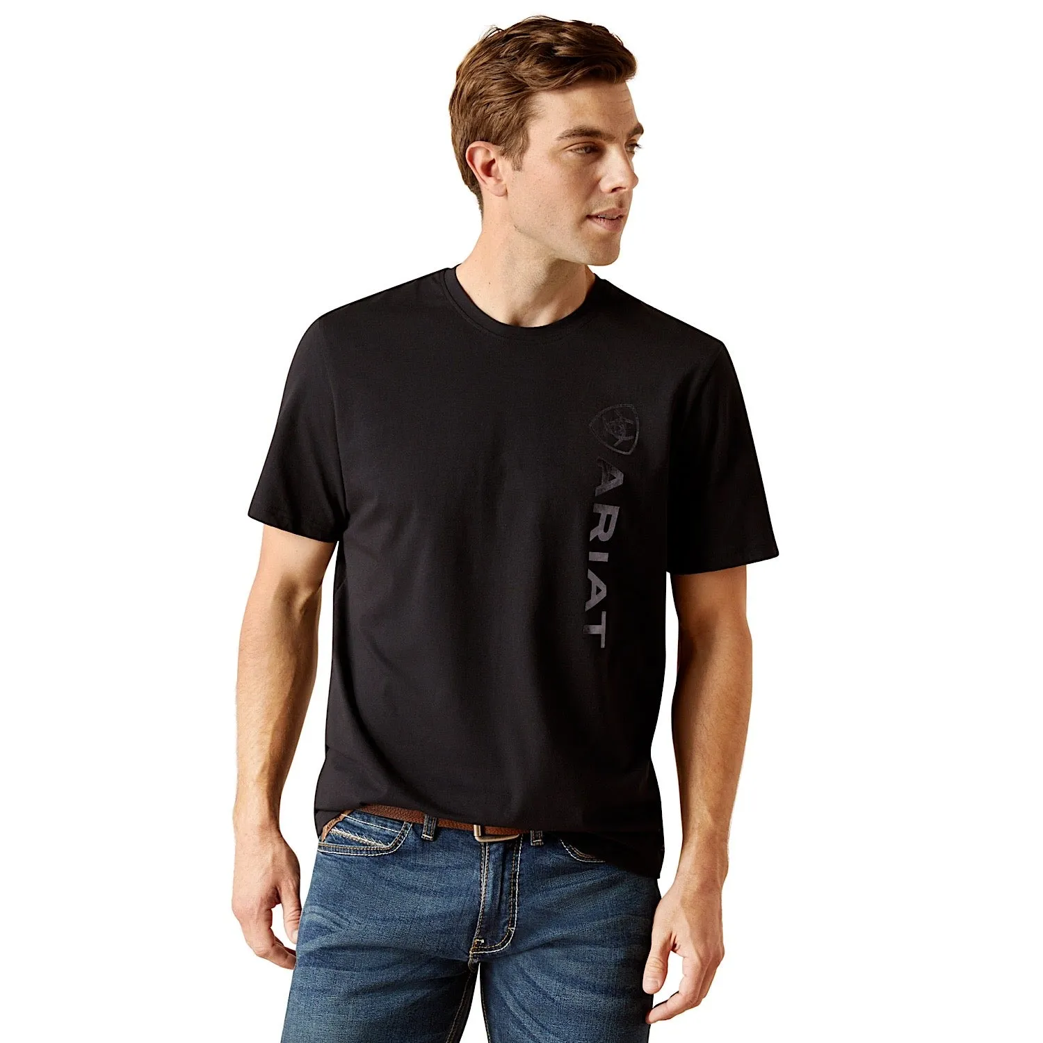 ARIAT Mens Vertical Logo S/S Tee Black