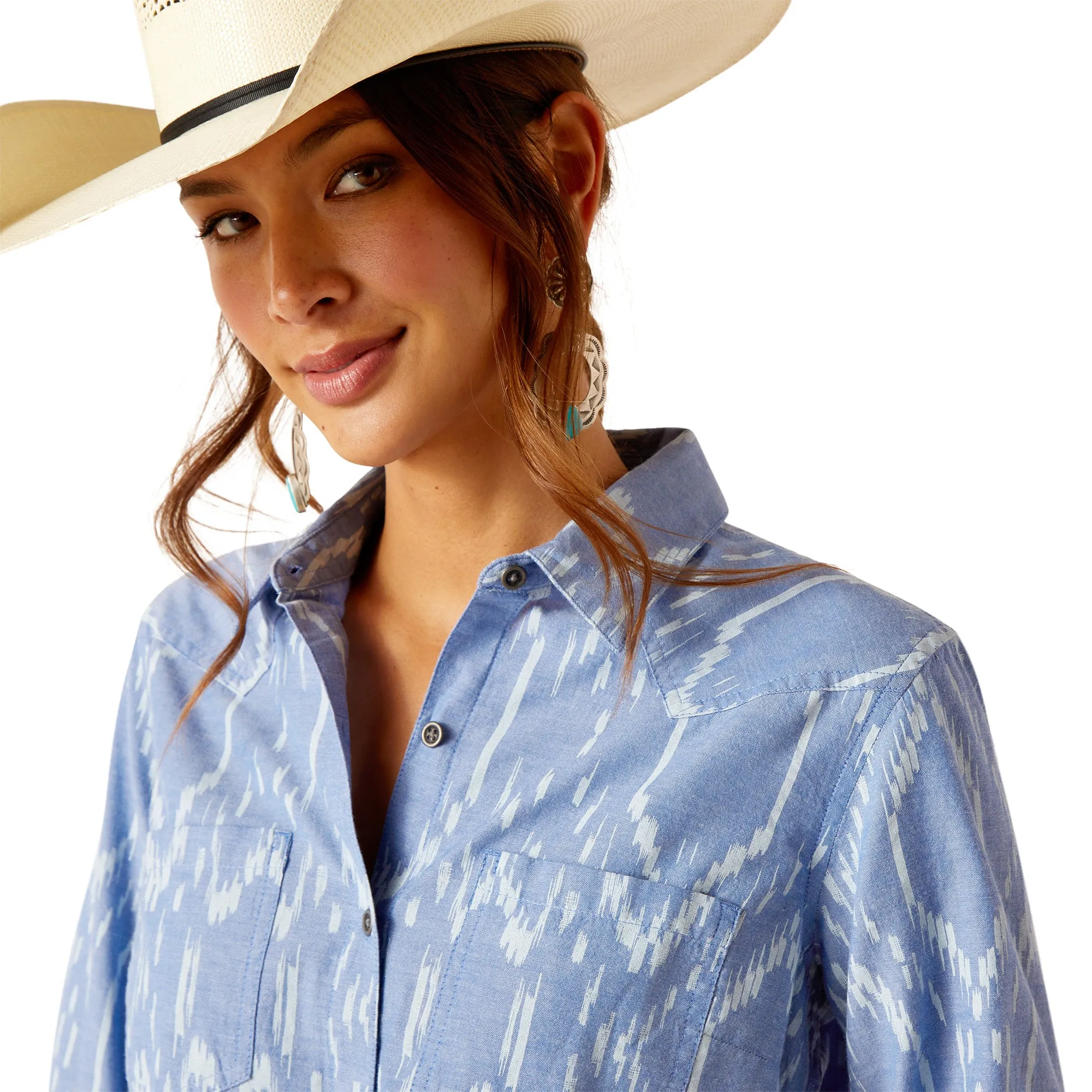 Ariat REAL Billie Jean Womens Shirt in Blackhawk Ikat Pattern - Elegant and Comfortable