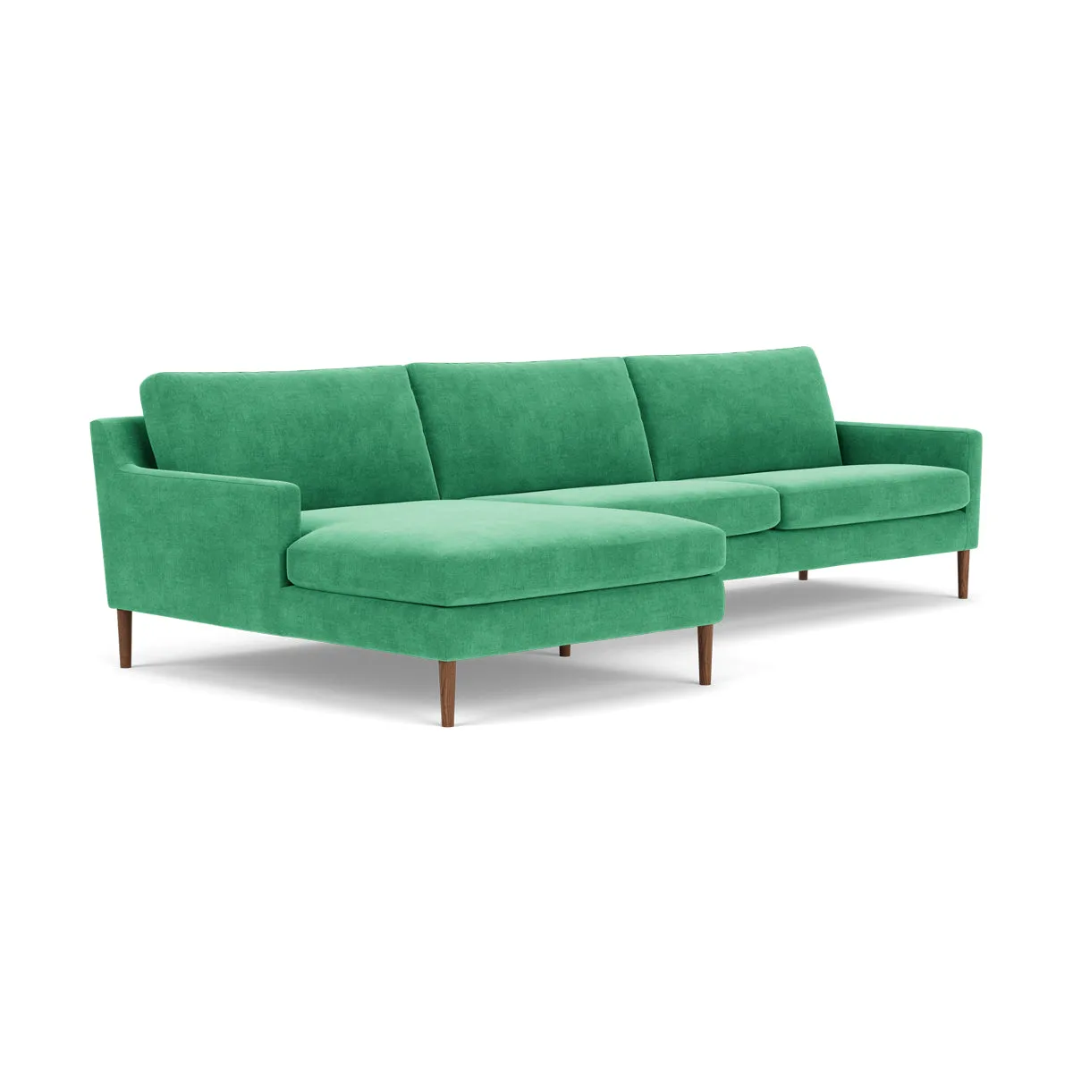 Astha Fabric Left Chaise Sofa (Walnut Natural, Grass Green)