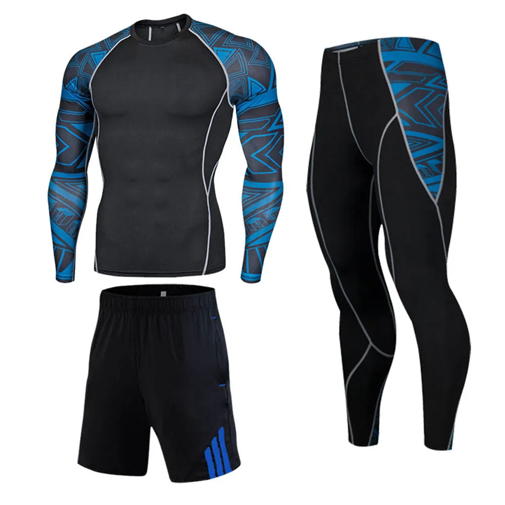 Azure Abstract 2 Long Sleeve No Gi BJJ Compression Rash Guard, Leggings & Shorts for Jiu Jitsu, MMA, Grappling & Wrestling Kit