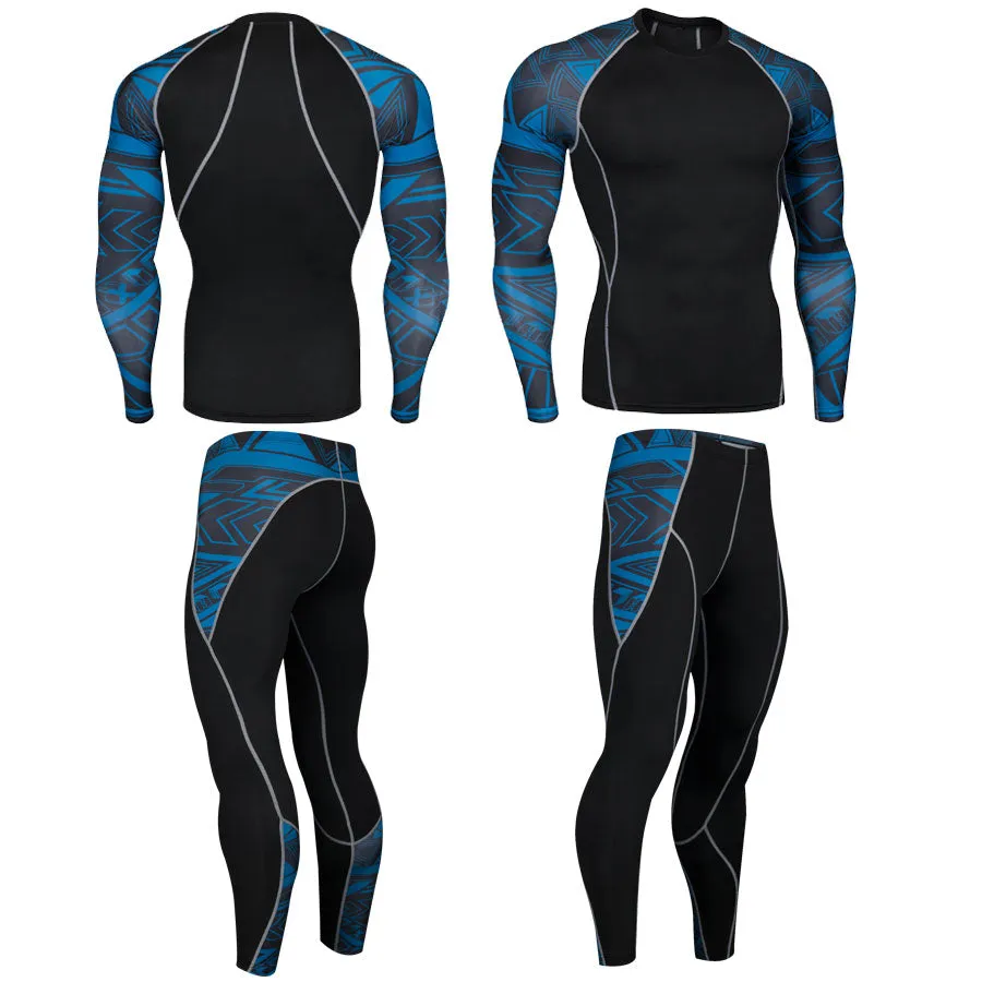 Azure Abstract 2 Long Sleeve No Gi BJJ Compression Rash Guard, Leggings & Shorts for Jiu Jitsu, MMA, Grappling & Wrestling Kit