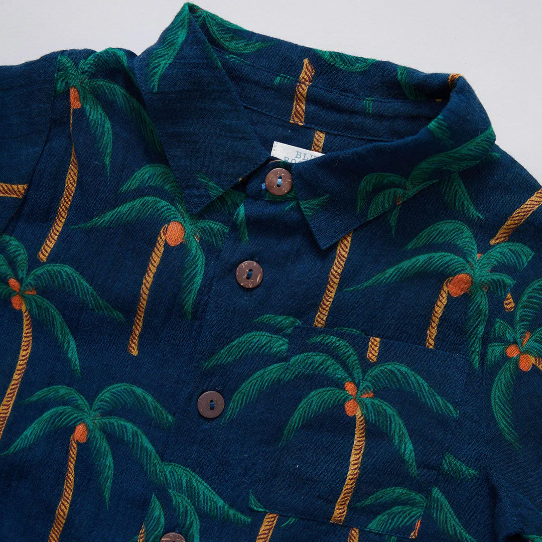 Baby Boys Jack Shirt - Navy Palm Trees