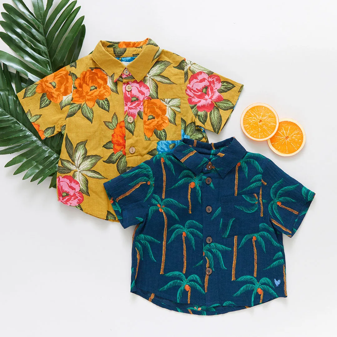 Baby Boys Jack Shirt - Navy Palm Trees