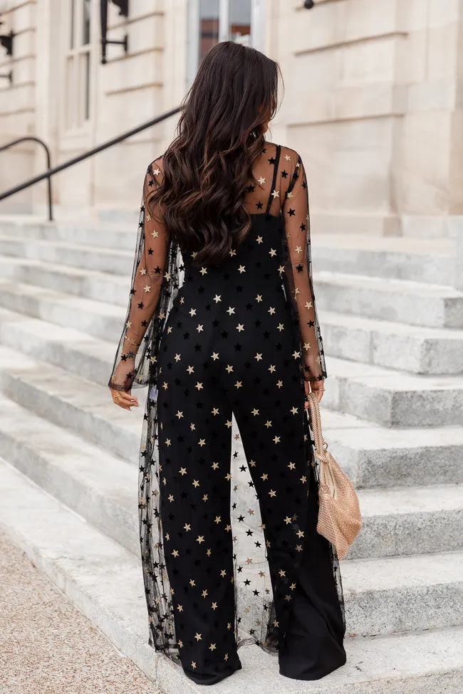 Backstage Pass Black Mesh Star Embellished Kimono