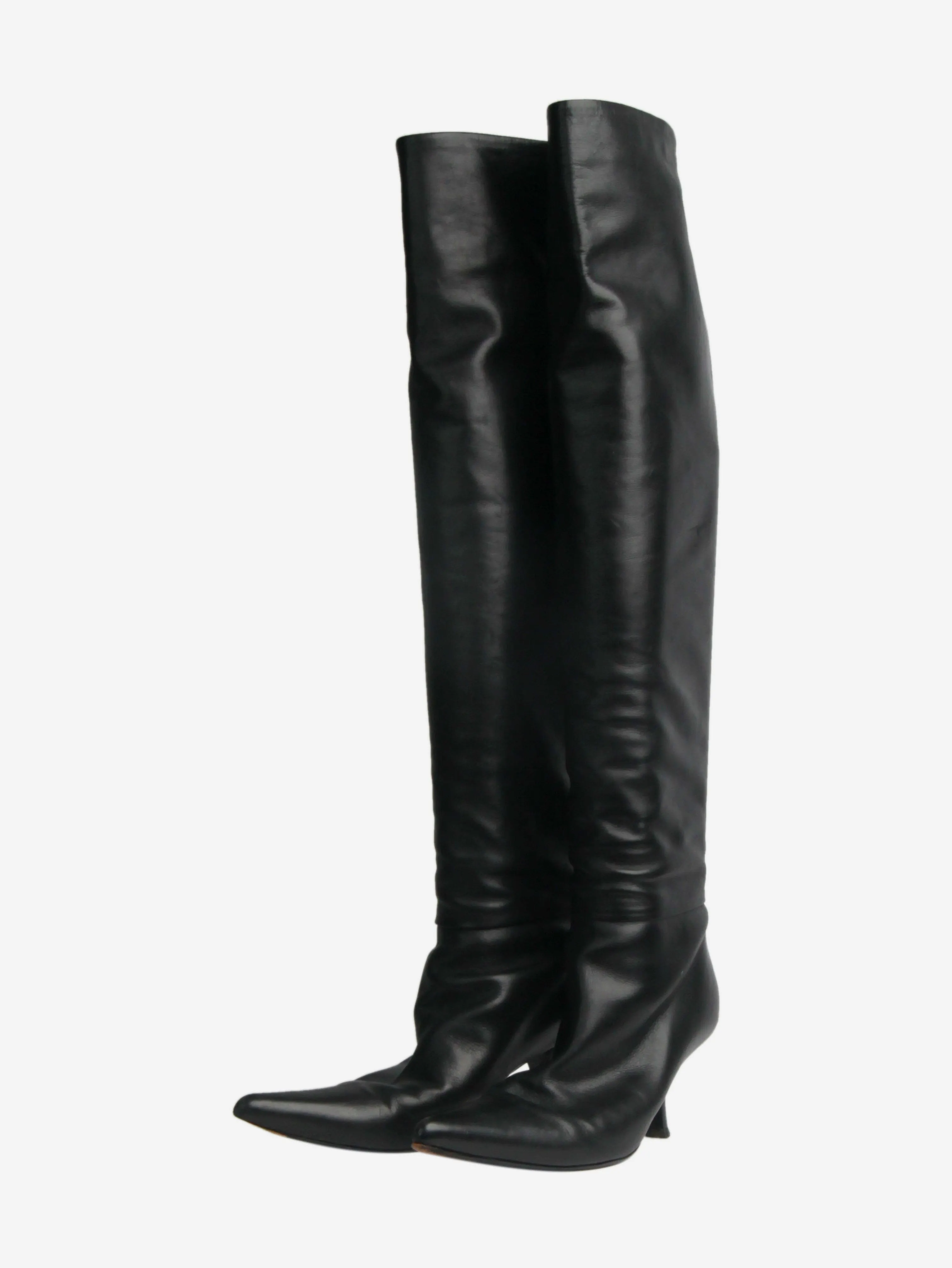 Black leather knee-high boots - size EU 39.5