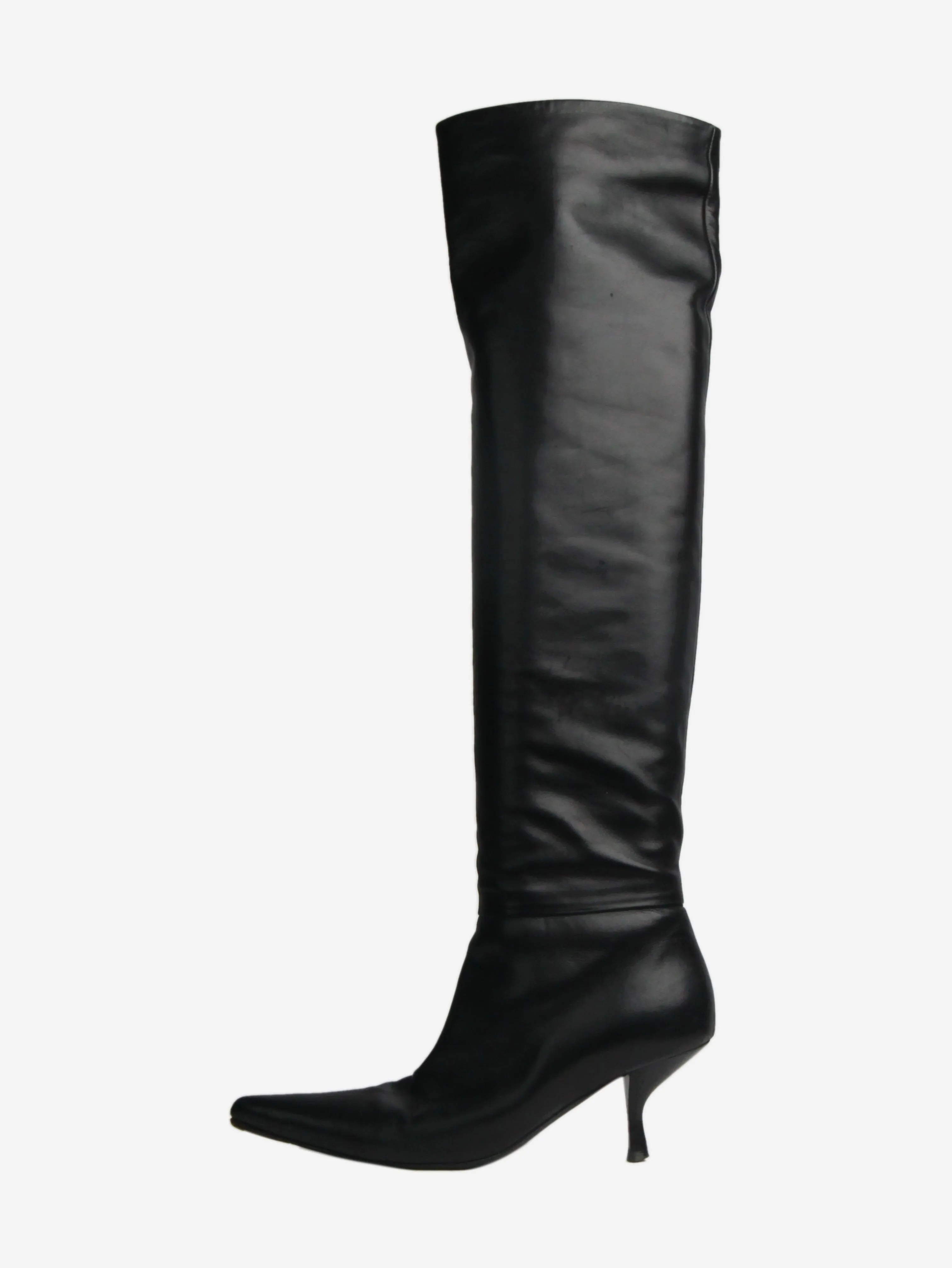 Black leather knee-high boots - size EU 39.5