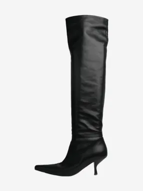 Black leather knee-high boots - size EU 39.5