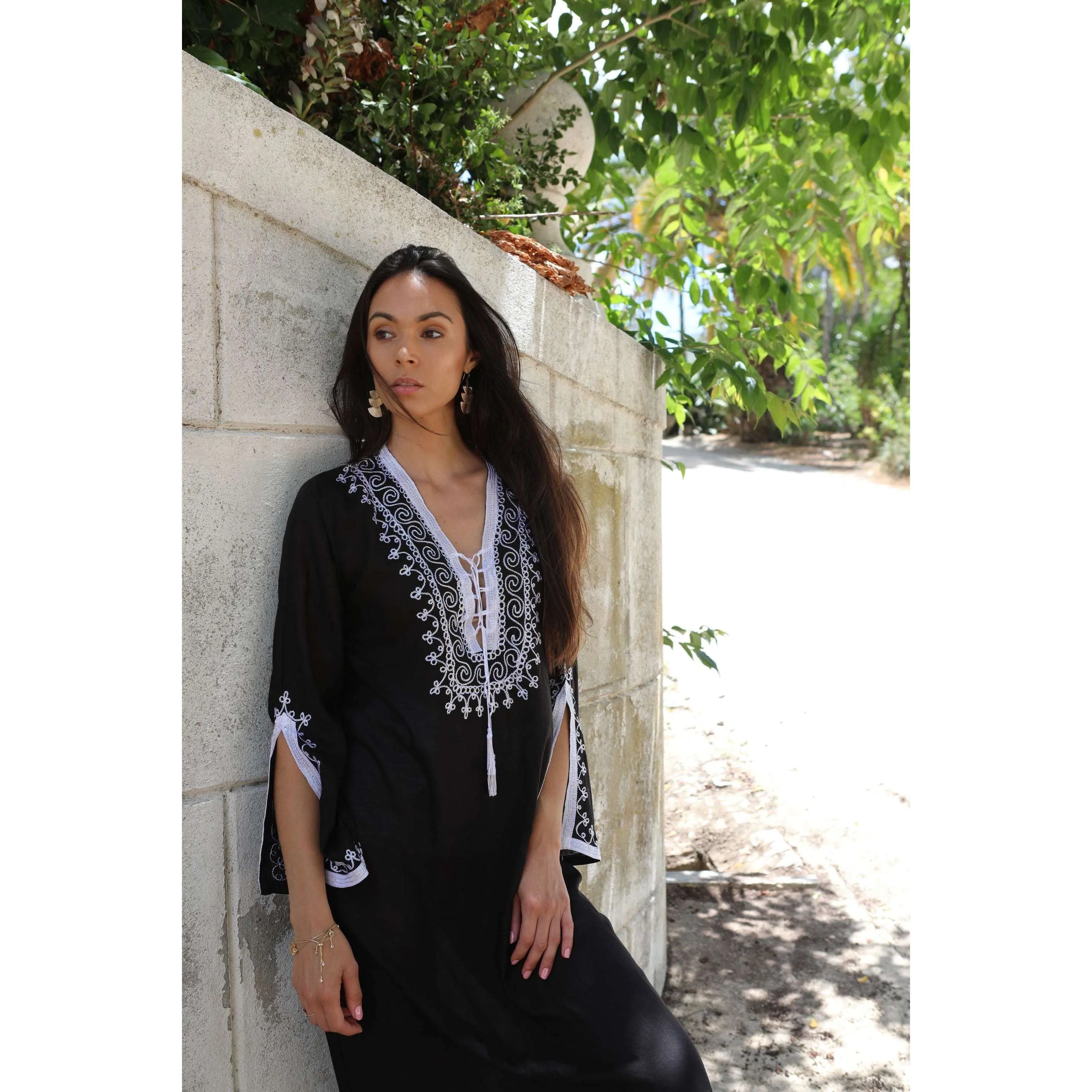 Black White Caftan Kaftan Nadia Maxi Dress-moroccan kaftan