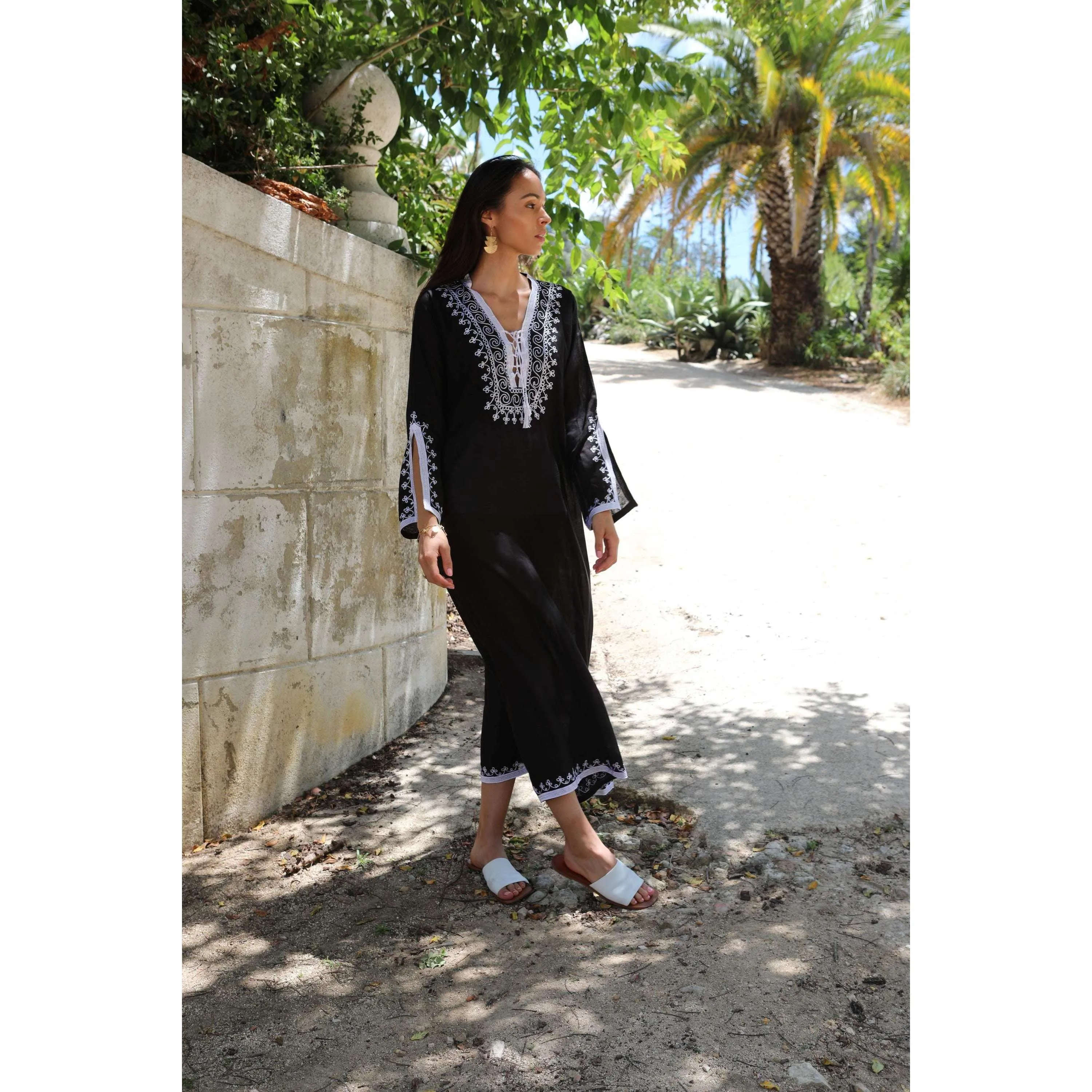 Black White Caftan Kaftan Nadia Maxi Dress-moroccan kaftan