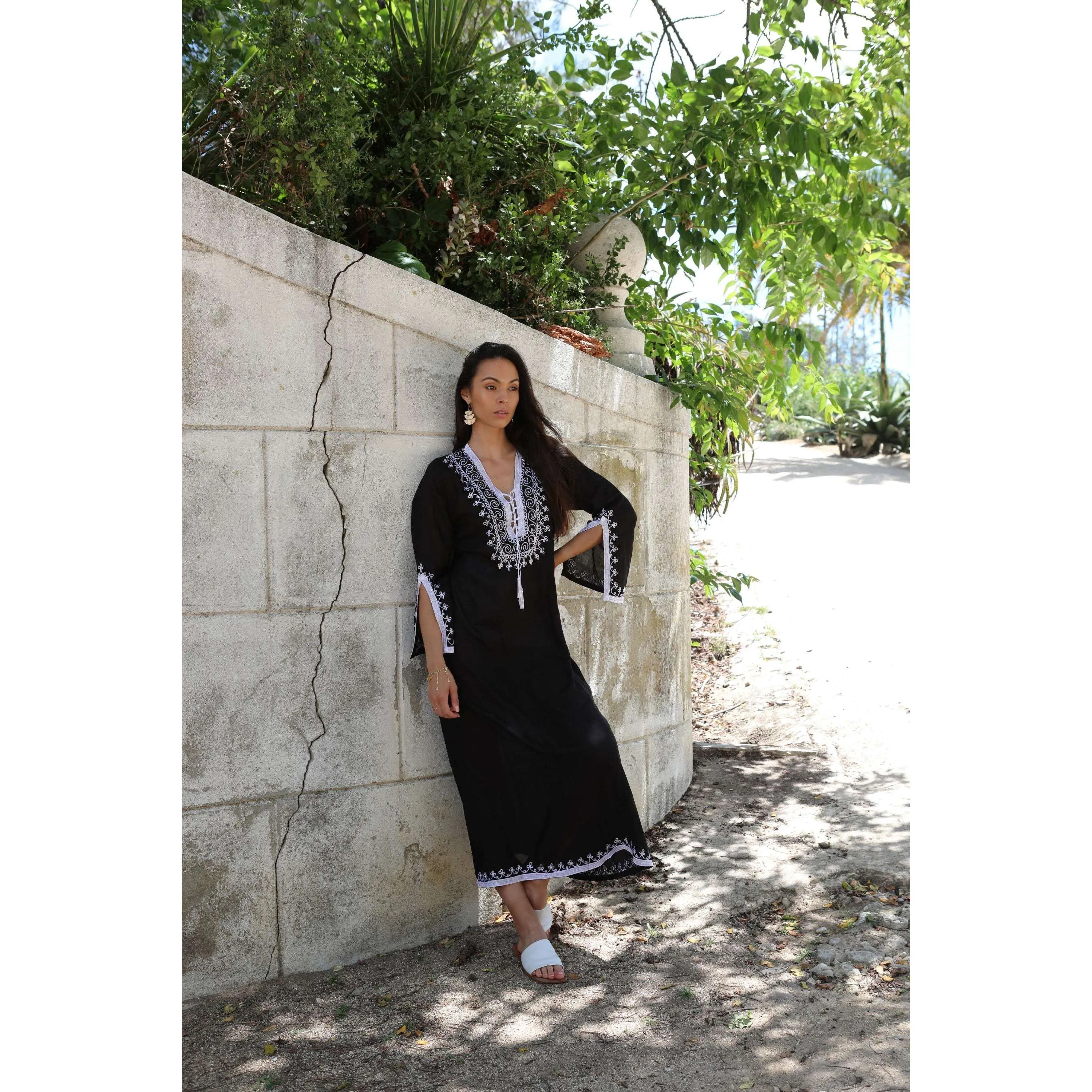 Black White Caftan Kaftan Nadia Maxi Dress-moroccan kaftan