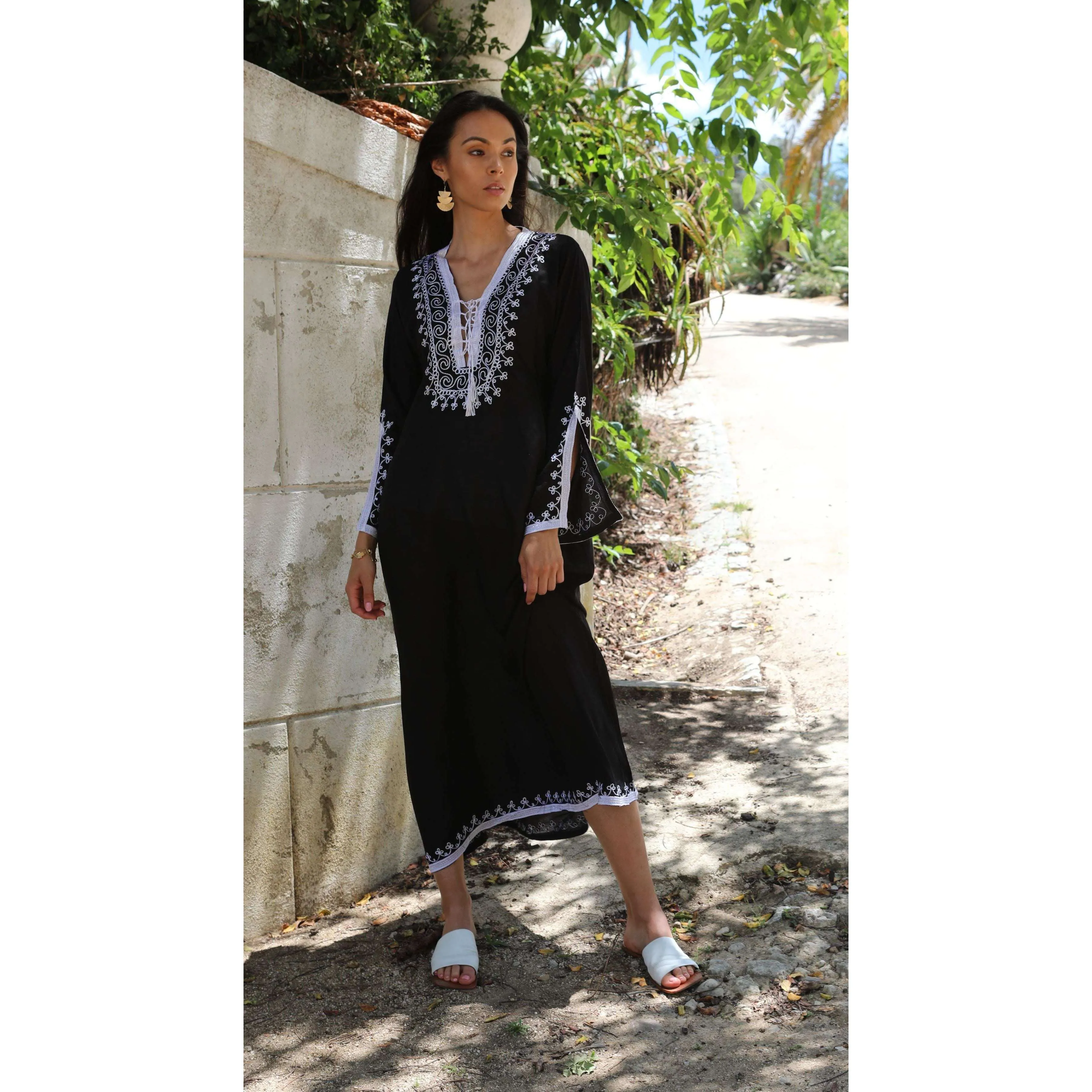 Black White Caftan Kaftan Nadia Maxi Dress-moroccan kaftan