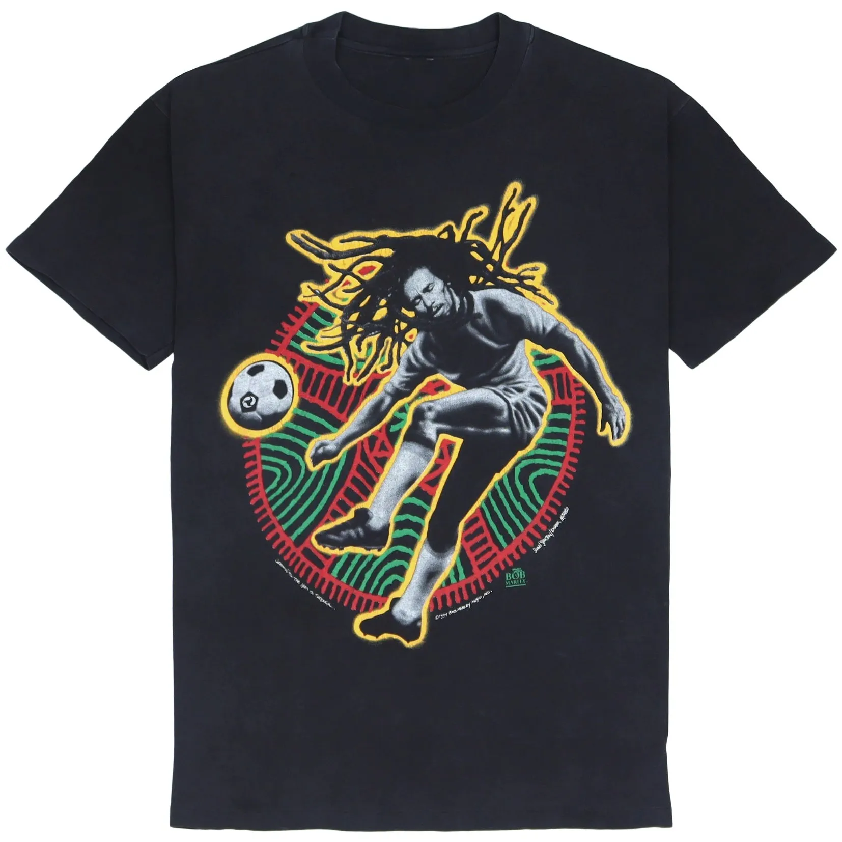 Bob Marley 1994 Single Stitch Football Globed Black Graphic T-shirt