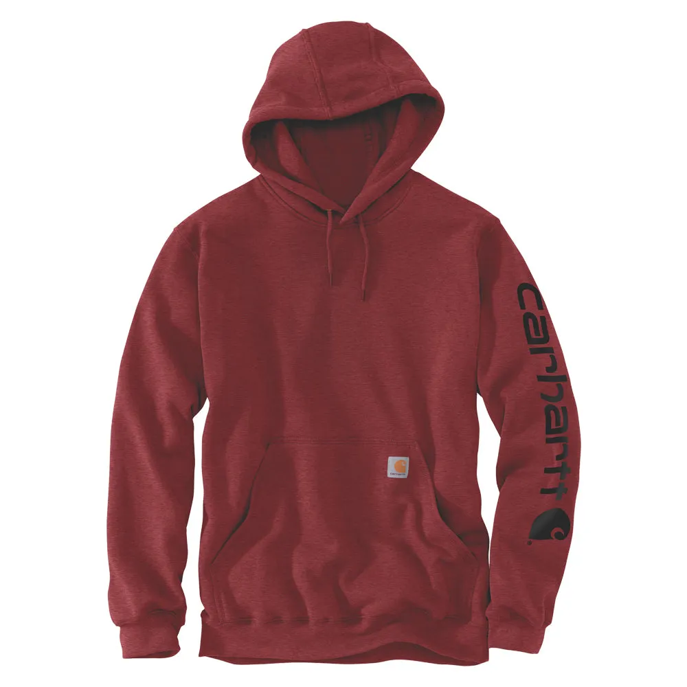 Carhartt Men's Signature Logo Hooded Pullover Sweatshirt_Dark Barn Red Heather