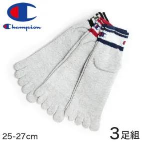 Champion メンズ かかとパイル 5本指クォーターレングスソックス 3足組 25-27cm (チャンピオン メンズソックス 紳士用 男性 男 3足セット ロゴ) (在庫限り)