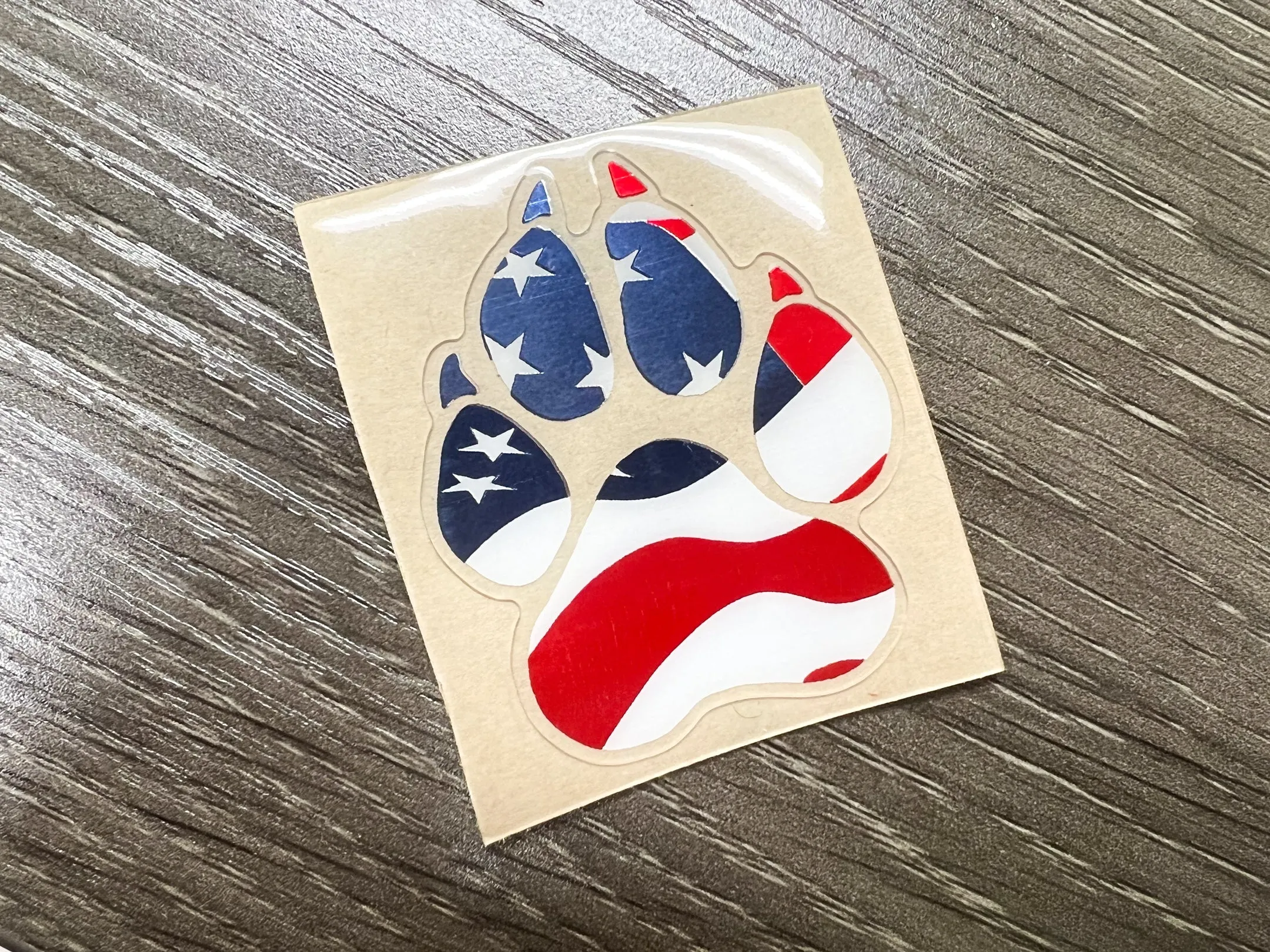 Chrome Paw Print US Flag Helmet Decal