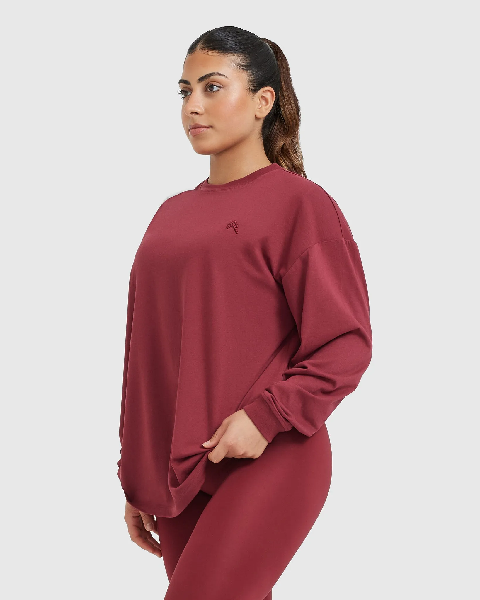 Classic Oversized Lightweight Long Sleeve Top | Burnt Cherry