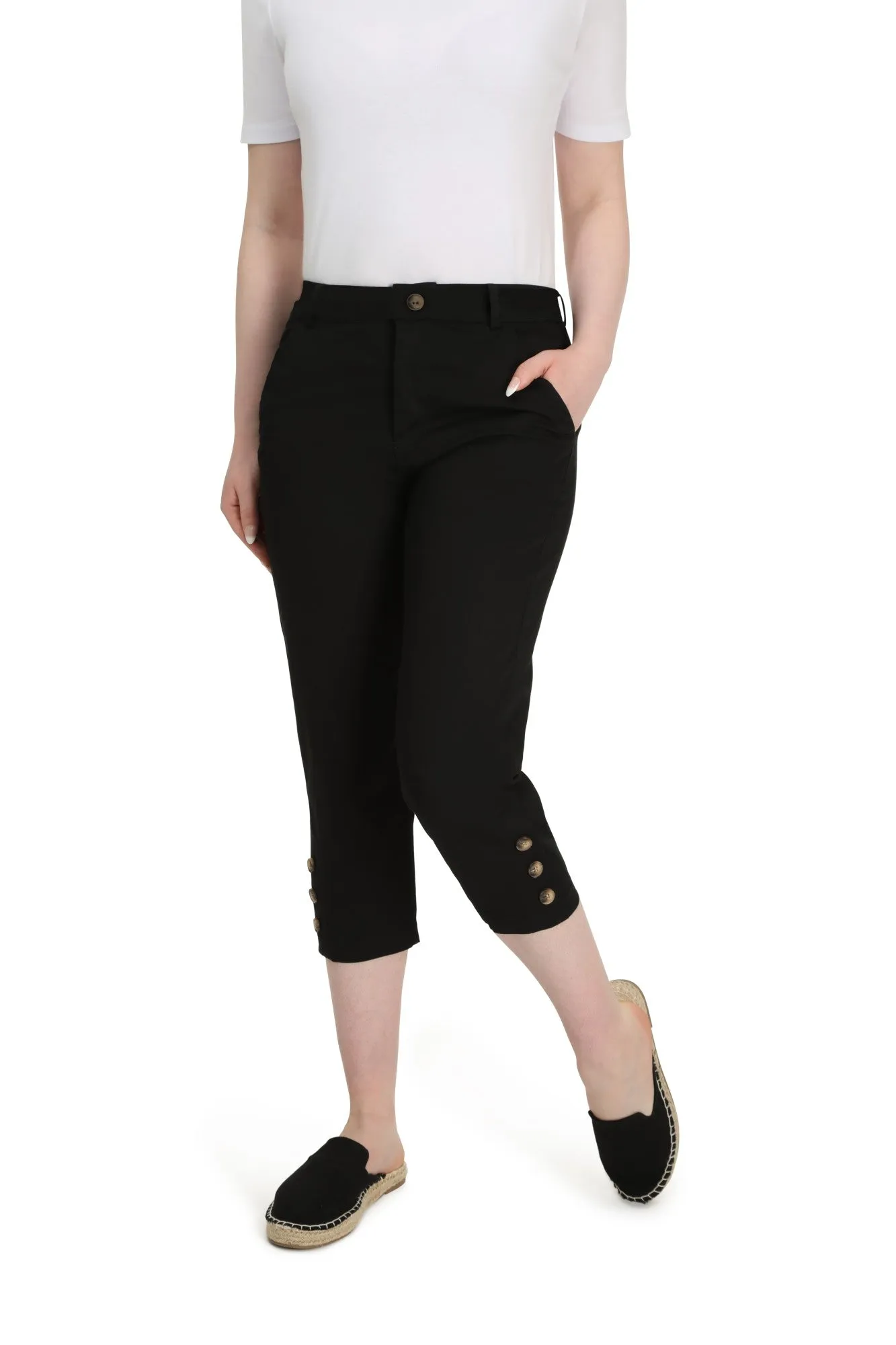 Cotton Elastane Mid Calf Pants | BLACK | 6813YR