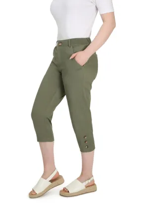 Cotton Elastane Mid Calf Pants | OLIVE | 6813YR