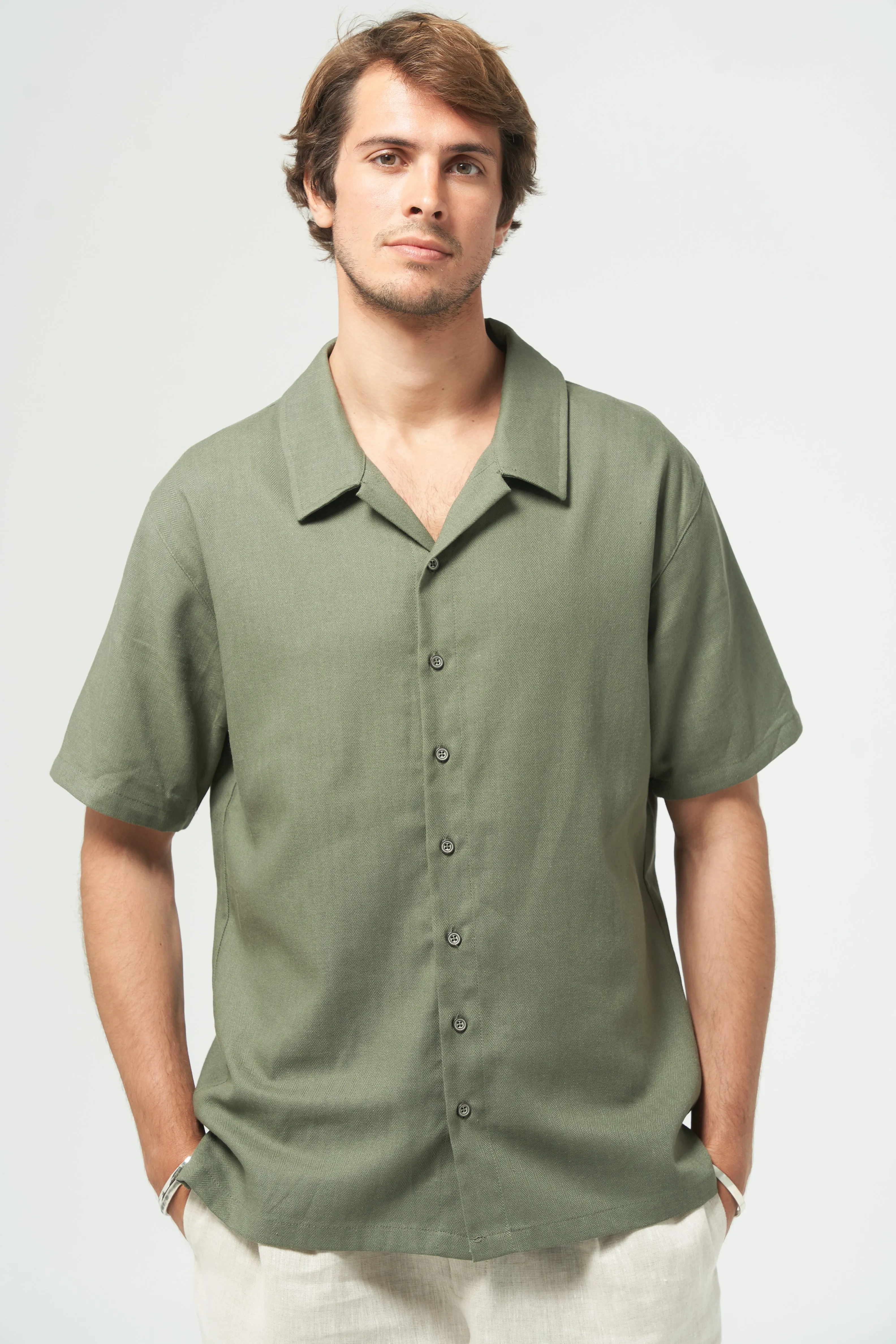 COUSINS HERRINGBONE SHIRT - KHAKI