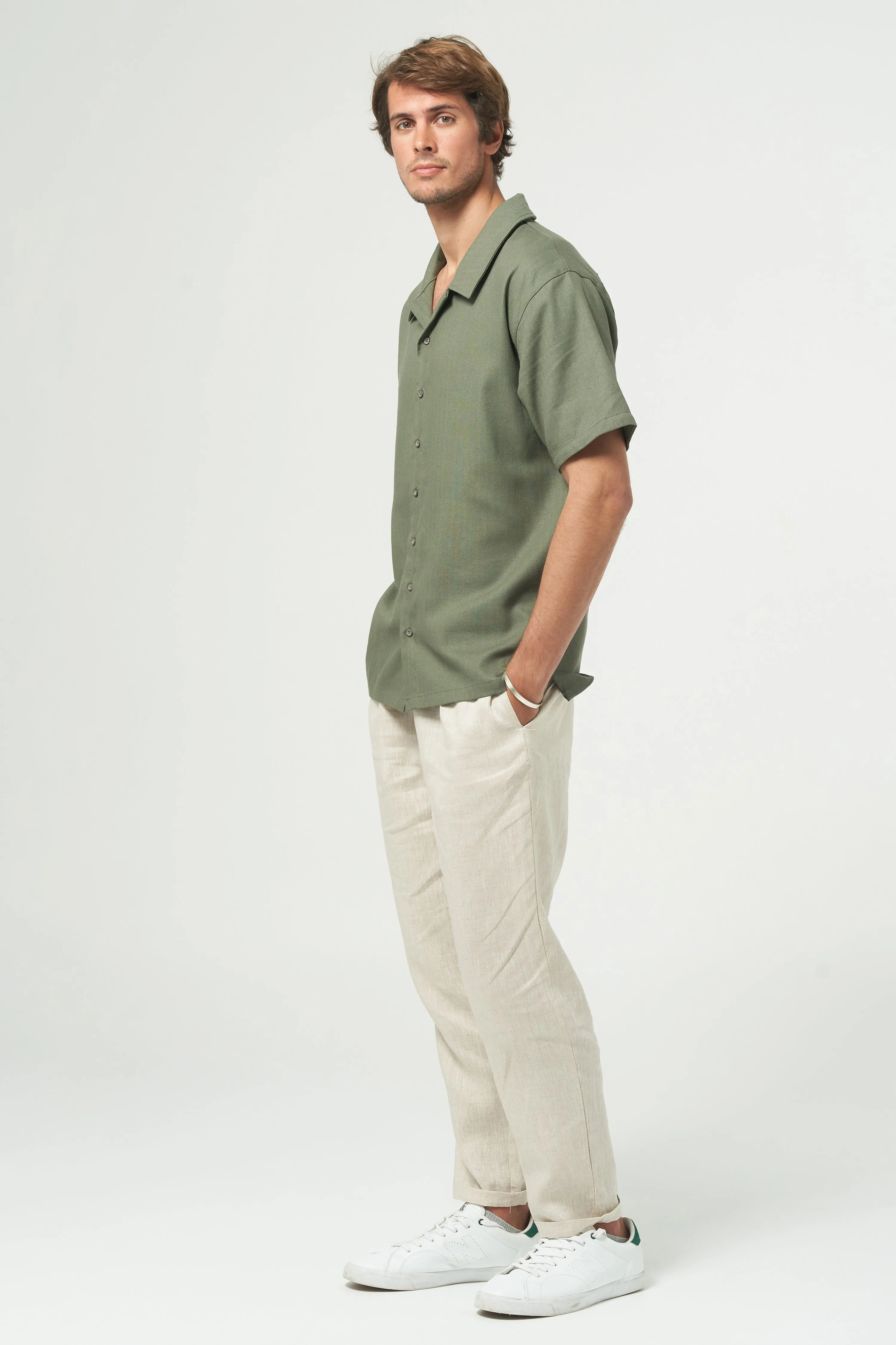 COUSINS HERRINGBONE SHIRT - KHAKI