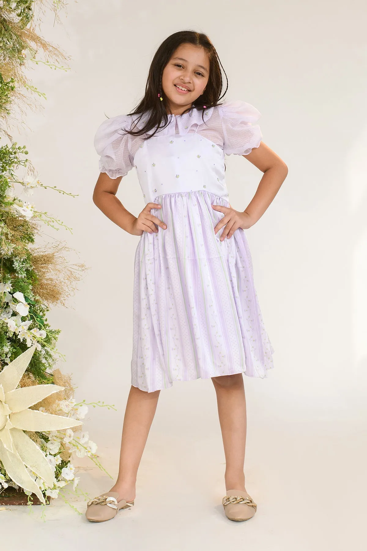 Days of Wonder- German Satin Dress With Kota Doriya Shirt For Girls