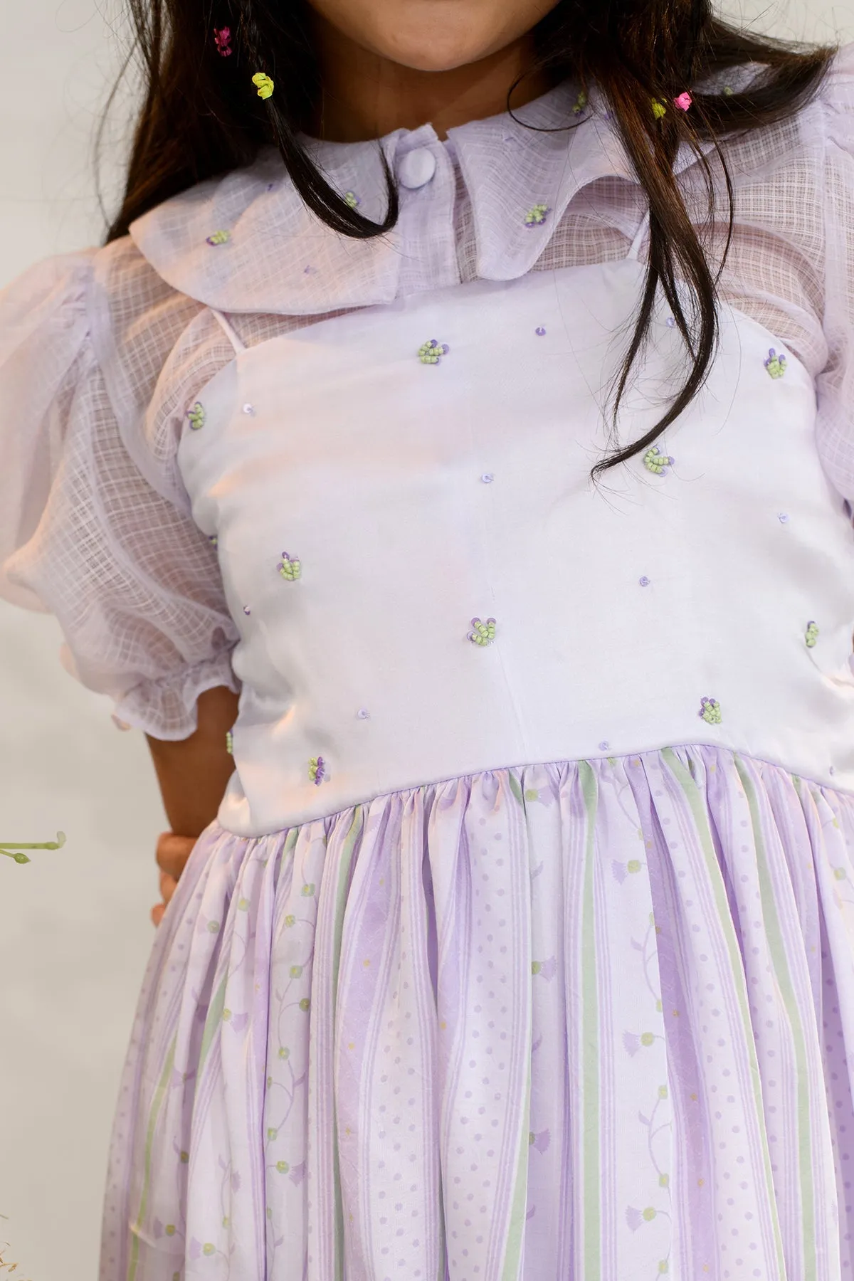 Days of Wonder- German Satin Dress With Kota Doriya Shirt For Girls