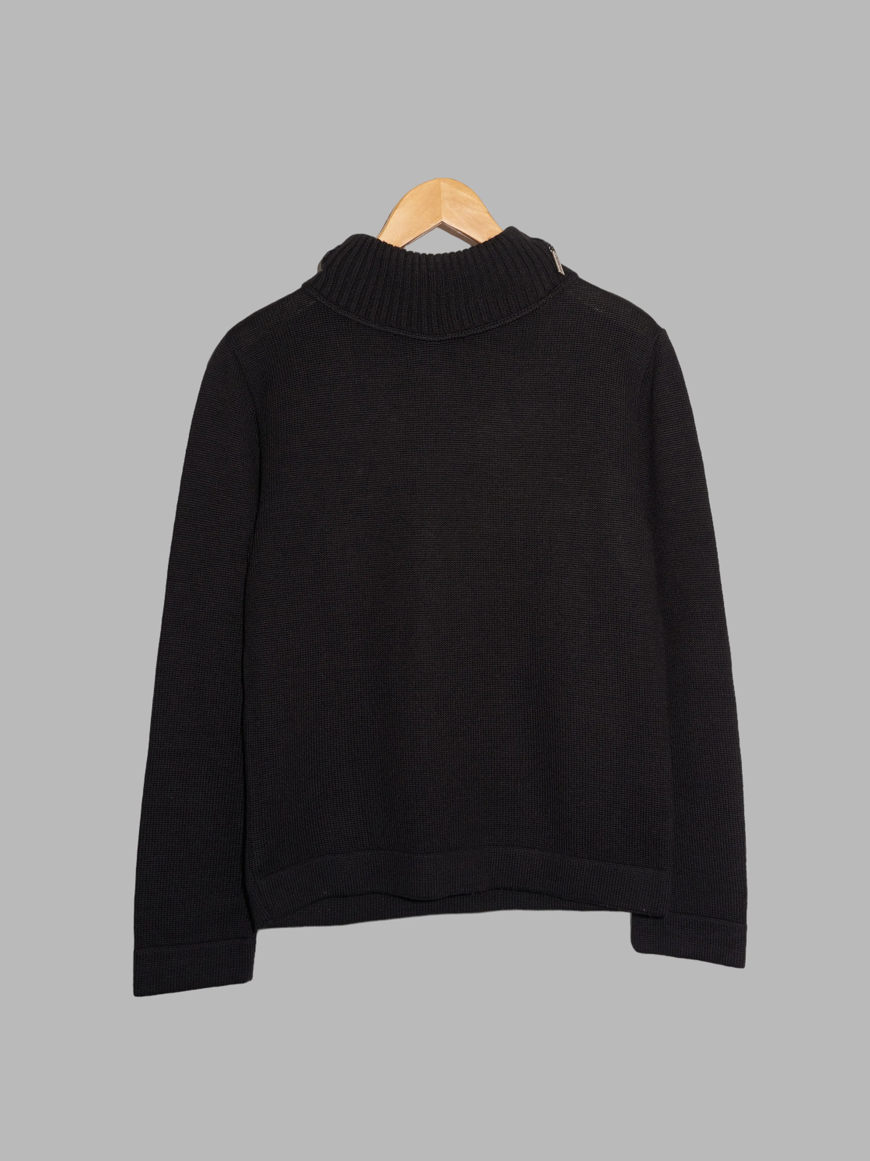 Dirk Bikkembergs 1990s 2000s black wool mock neck jumper with packable hood - S