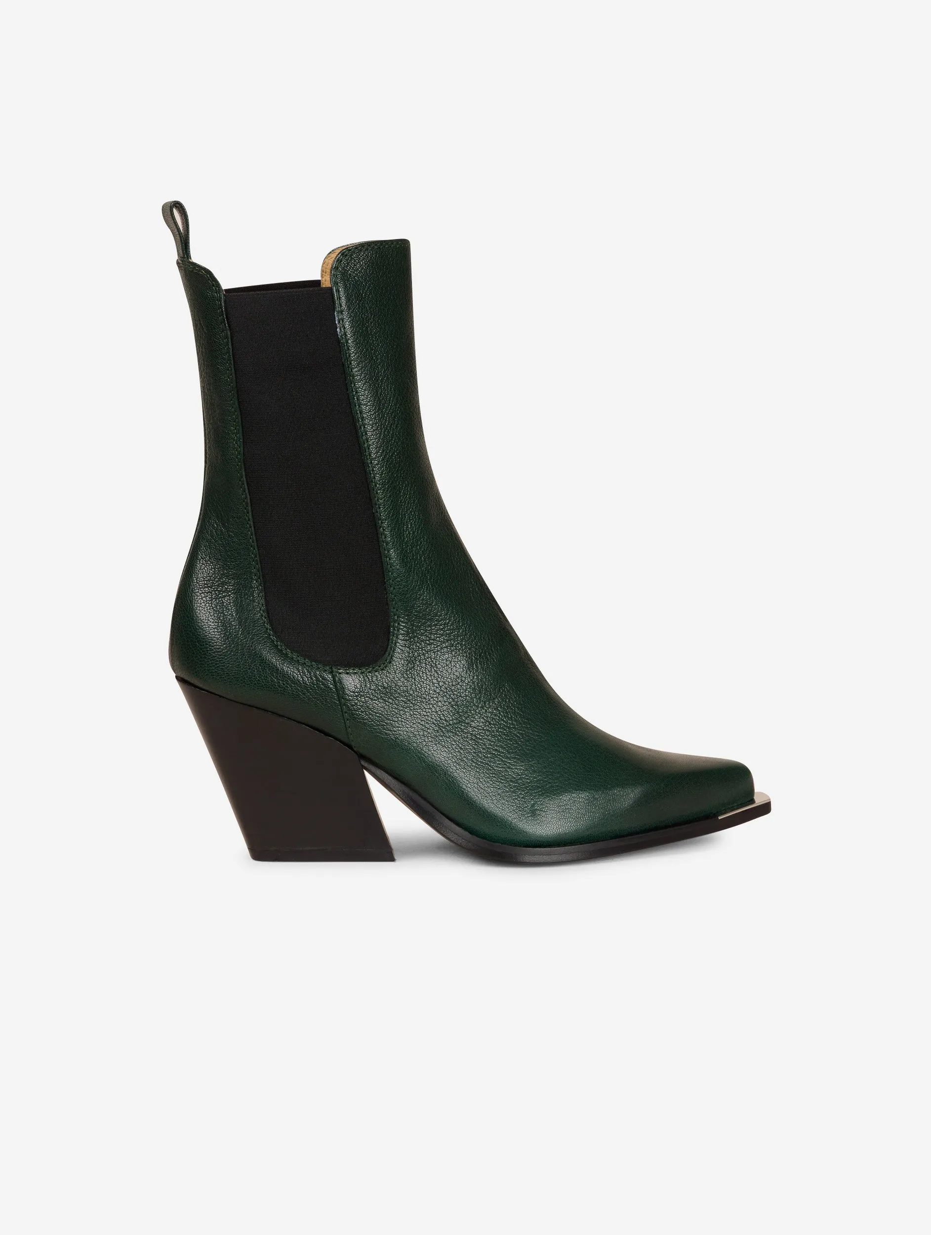 Elasticated green leather ankle boots