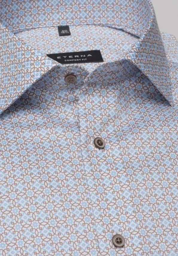 Eterna Twill Blue & Brown Print Shirt Blue